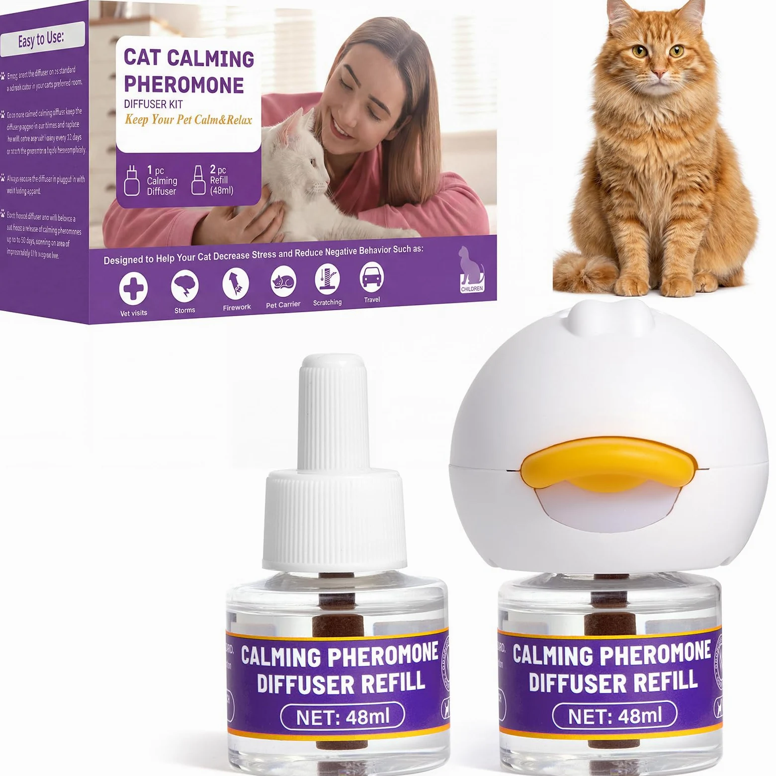 Diffuseur apaisant pour chat d'intérieur : soutien apaisant inspiré des phéromones aide à promouvoir un comportement détendu et un confort émotionnel – Diffuseur à brancher sans médicament pour un