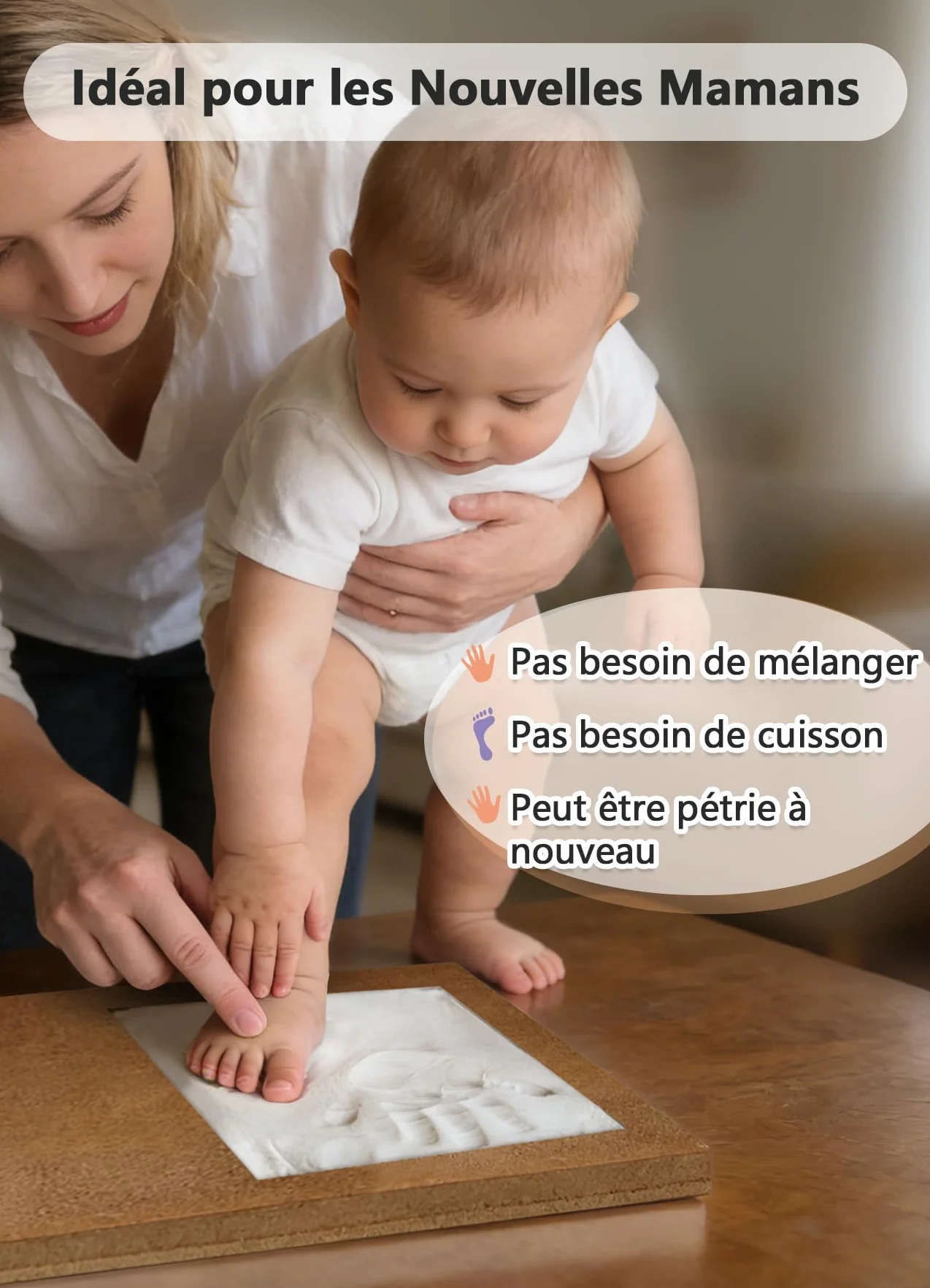 Cadre Empreintes Bébé Kit Empreinte Pieds et Mains Personnalisé Cadeau Nouveau Né Naissance Blanc