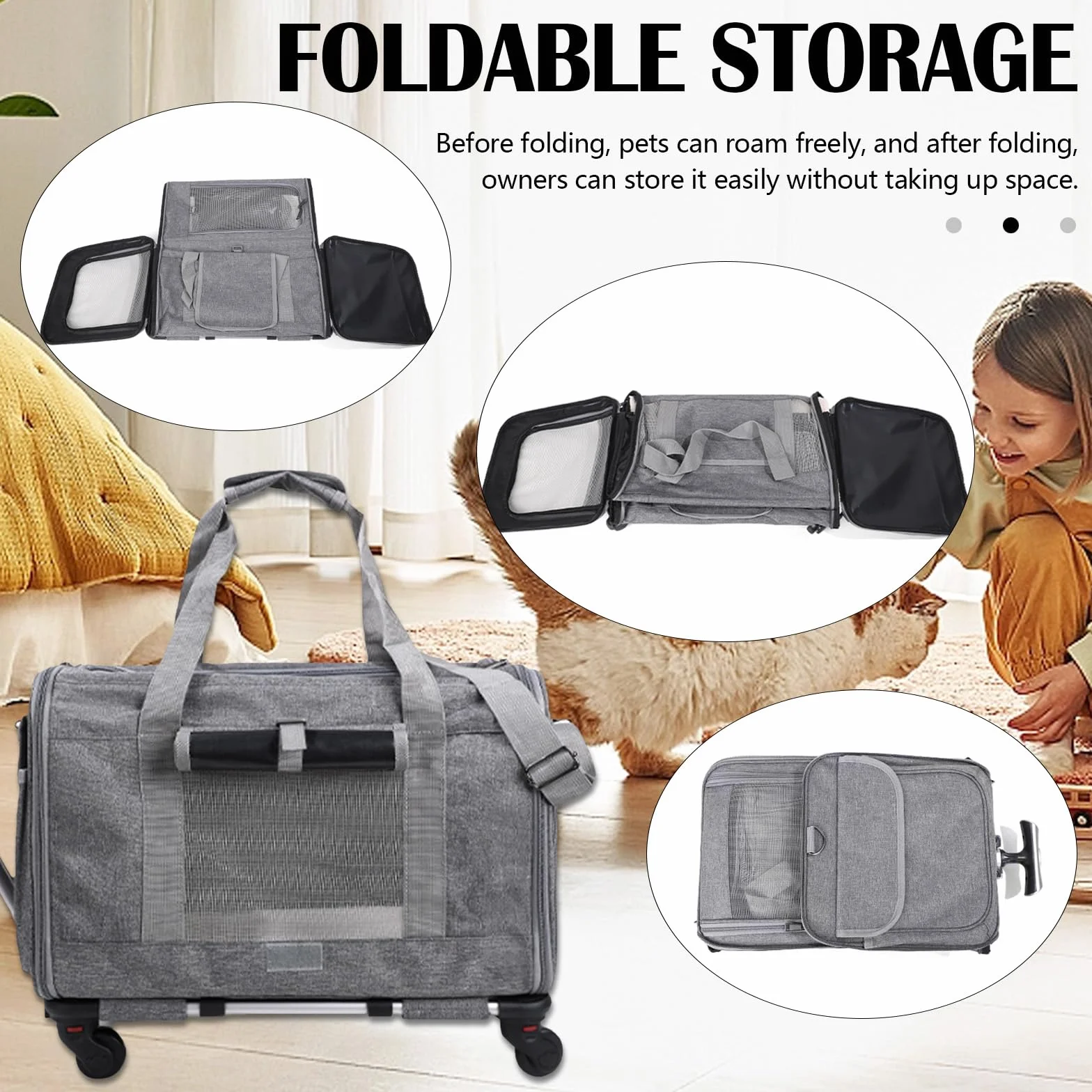 Sac de transport pour chats et chiens 48 x 40 x 32 cm poignée télescopique pliable jusqu'à 13,5 kg avec roues