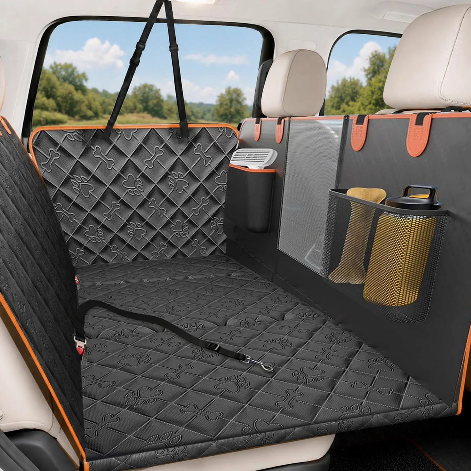 Fond Rigide Protection Voiture Chien Extension Housse Voiture Chien Aux Rayures Imperméable Protection Voiture Chien Siege Arriere avec Ceinture Convient à la Plupart des Voitures SUV Camions
