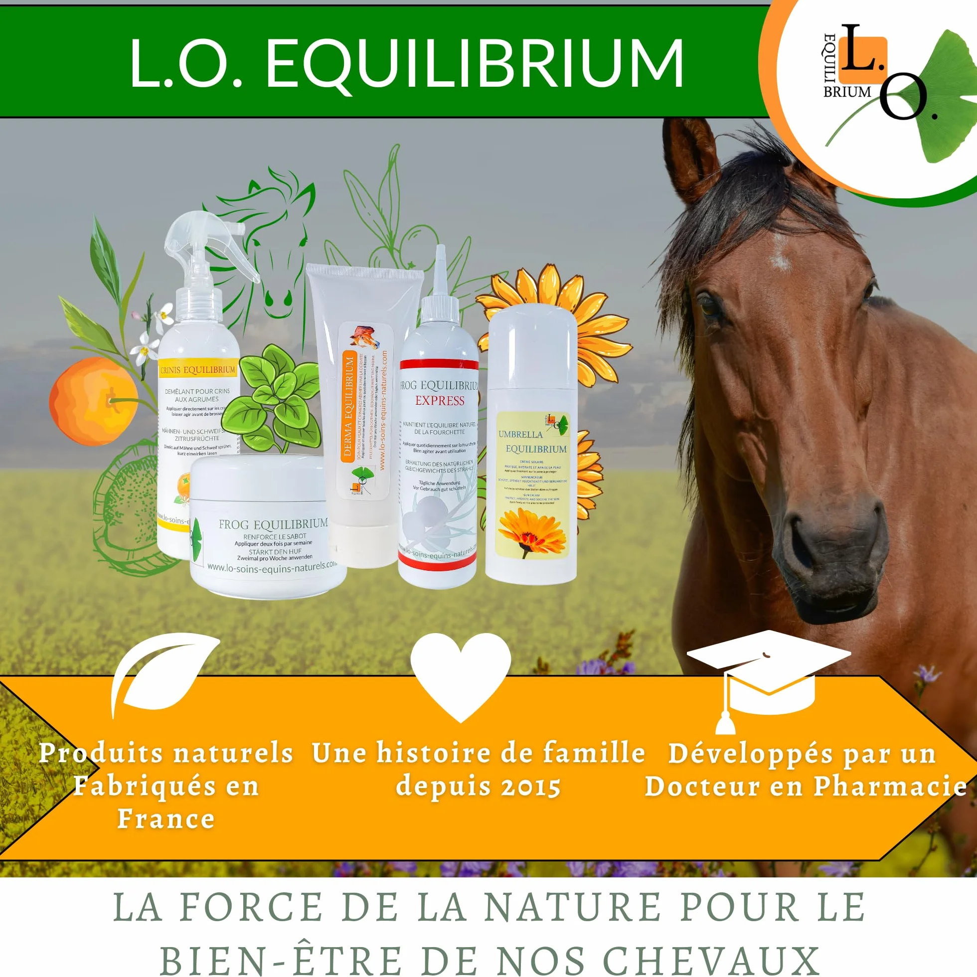 Philosa Equilibrium Soin Naturel Peaux Abimées Chevaux Calendula Tea Tree Lavande Origan Huile de Cade 250mL