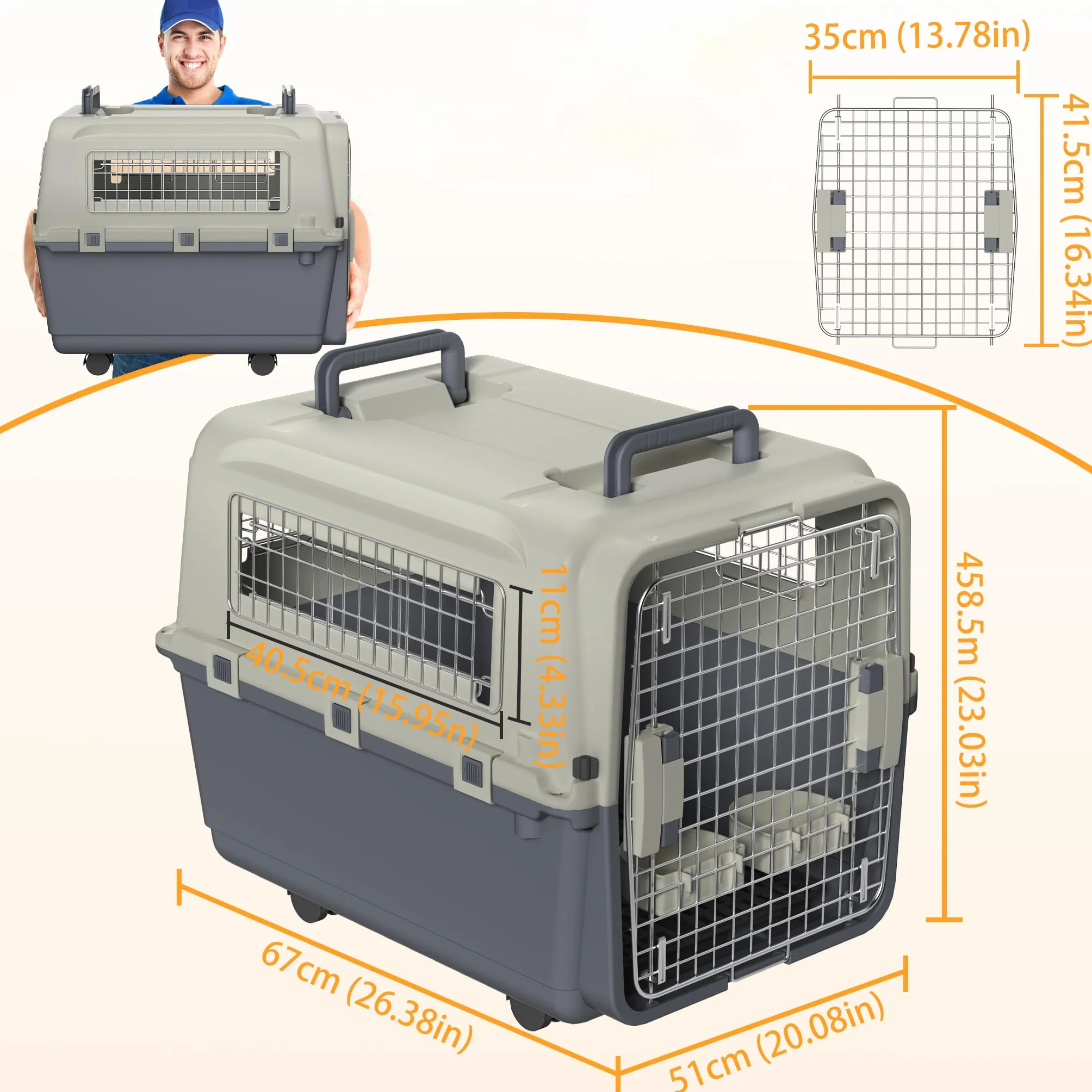 NAIZY Boîte de transport pour chat 67x51x58,5 cm avec porte métal et aération jusqu'à 12,5 kg
