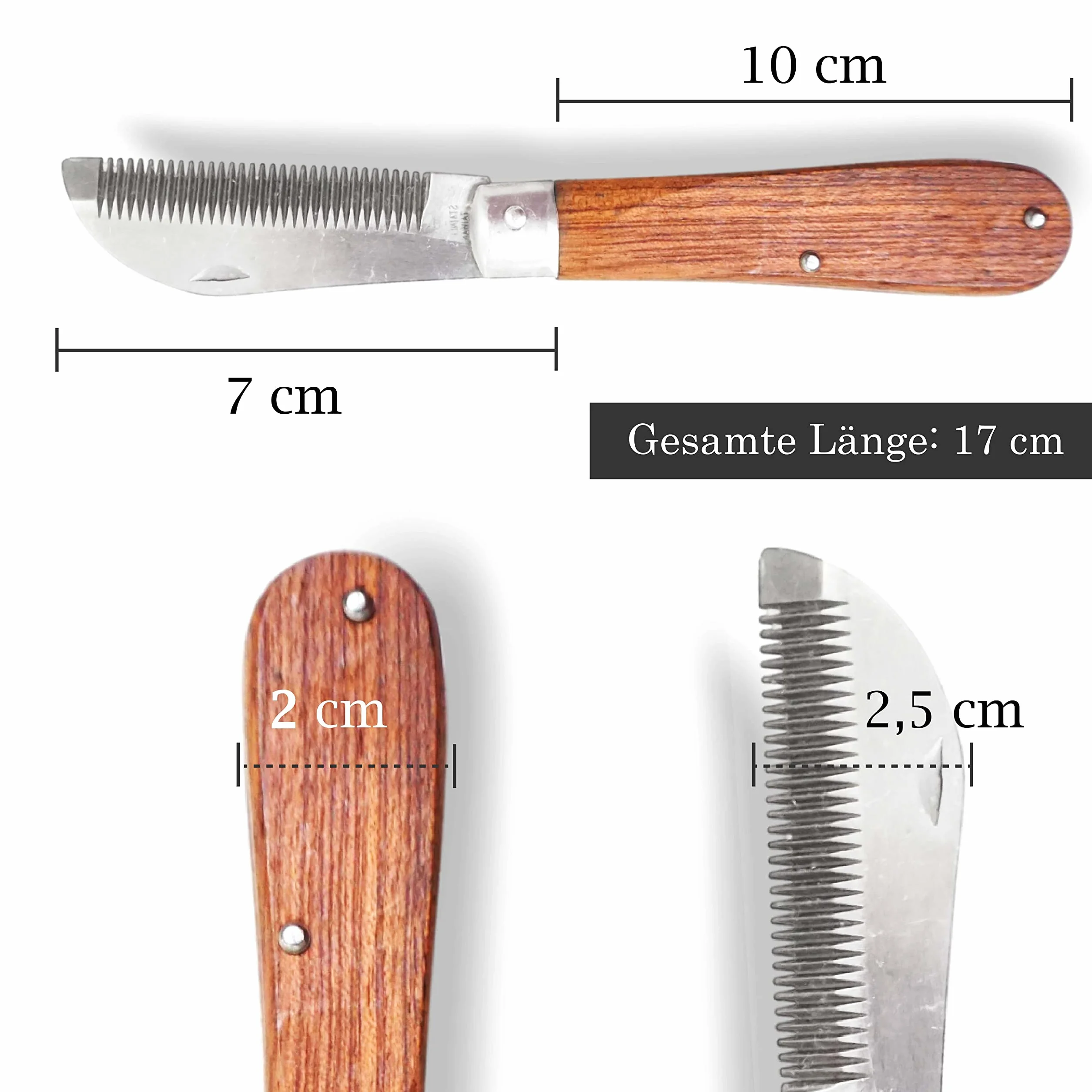 Pferdelinis Couteau à étirer pour Chevaux 18 cm Acier Inoxydable Pliable Manche en Bois