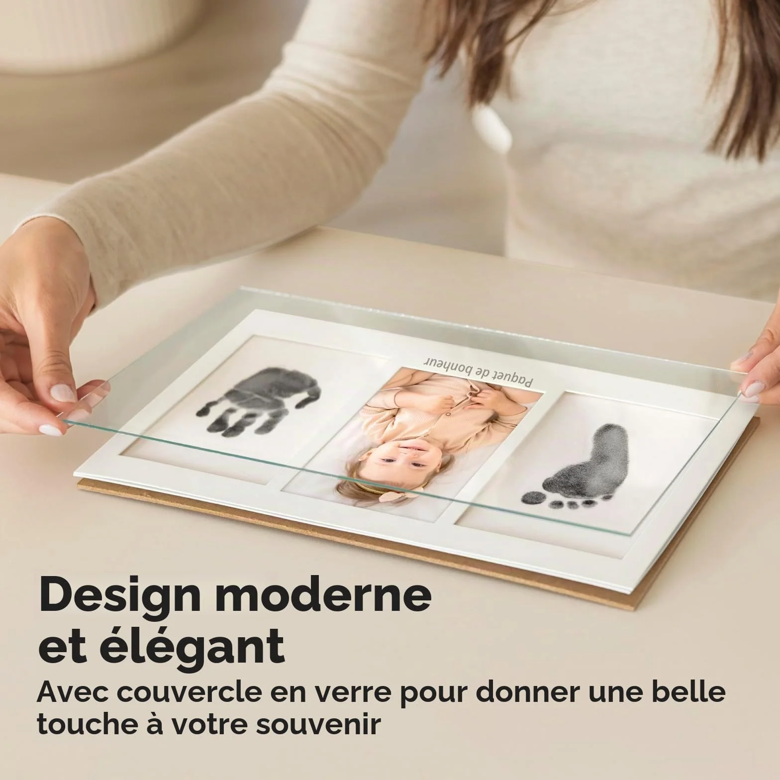 KeaBabies Ensemble d'empreintes de main et de pieds de bébé - Tampon encreur Clean Touch pour nouveau-né, cadre photo empreinte main Fabre (Ash Wood)