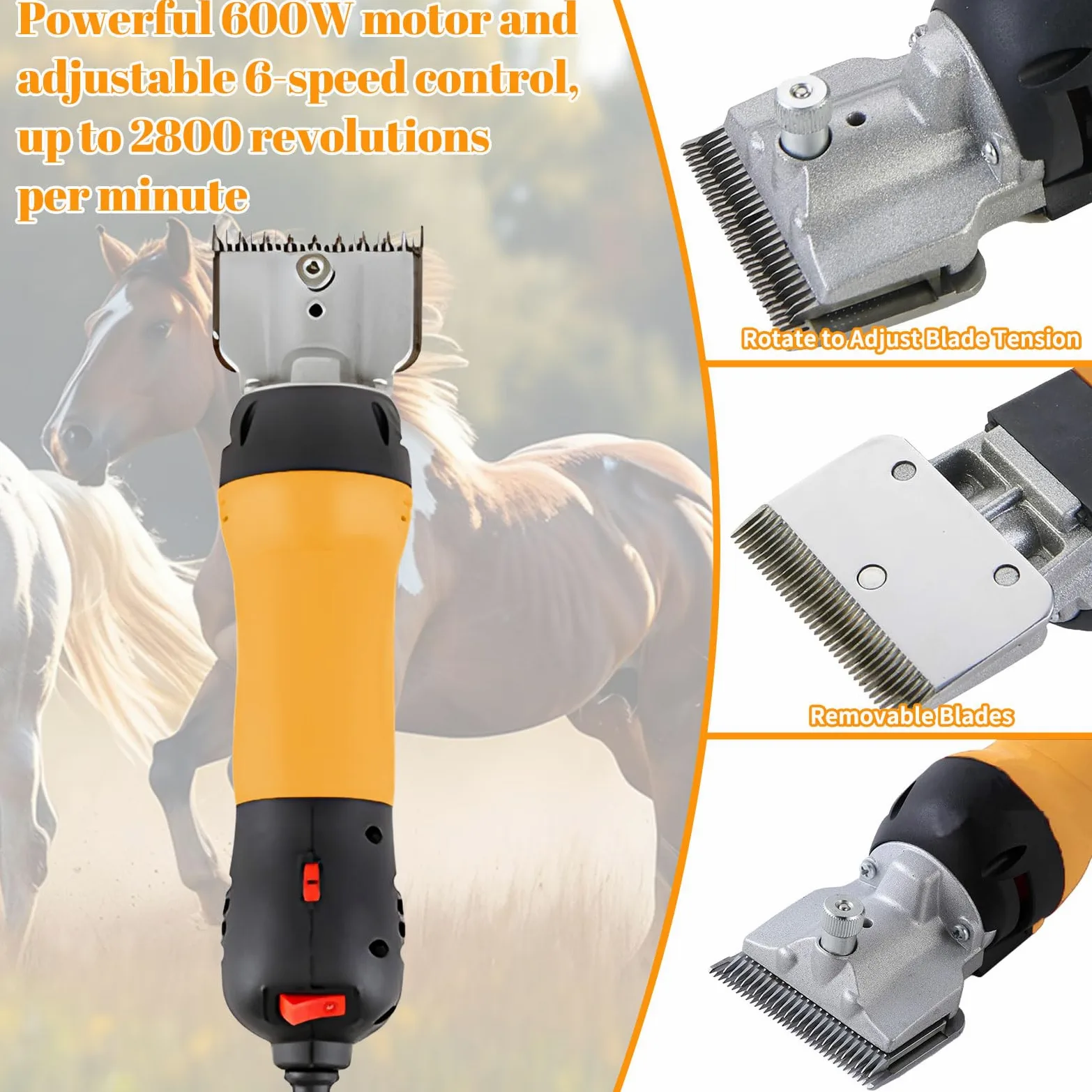 Tondeuse électrique pour chevaux 690 W | Tondeuse professionnelle pour moutons, alpagas, chèvres, animaux domestiques et animaux d'élevage