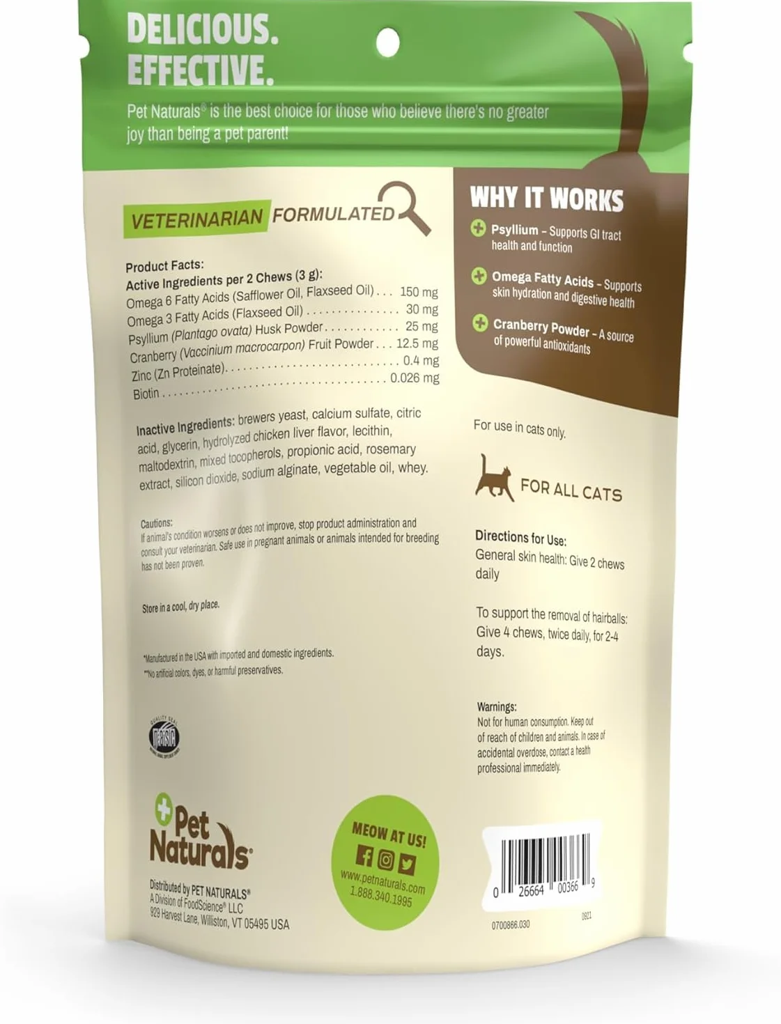 Pet Naturals Hairball friandises à mâcher au Poulet Suppléments contrôle Boules de Poils Soutien digestif Chat