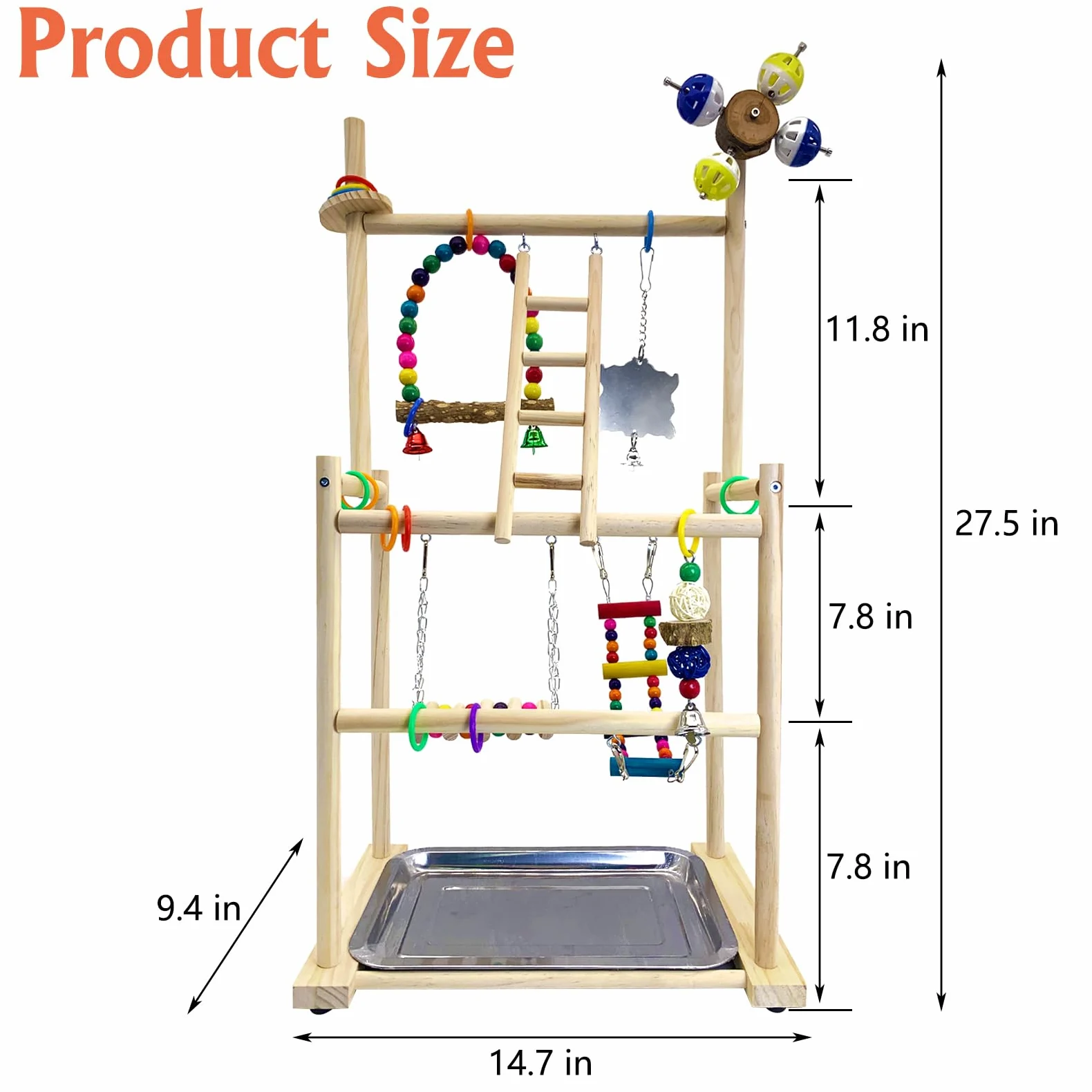 Hamiledyi Aire de jeux pour oiseaux en bois naturel – Grand perchoir à 3 niveaux avec plateformes d'exercice durable pour perroquets, calopsittes et petits oiseaux Stand avec échelles et balançoires