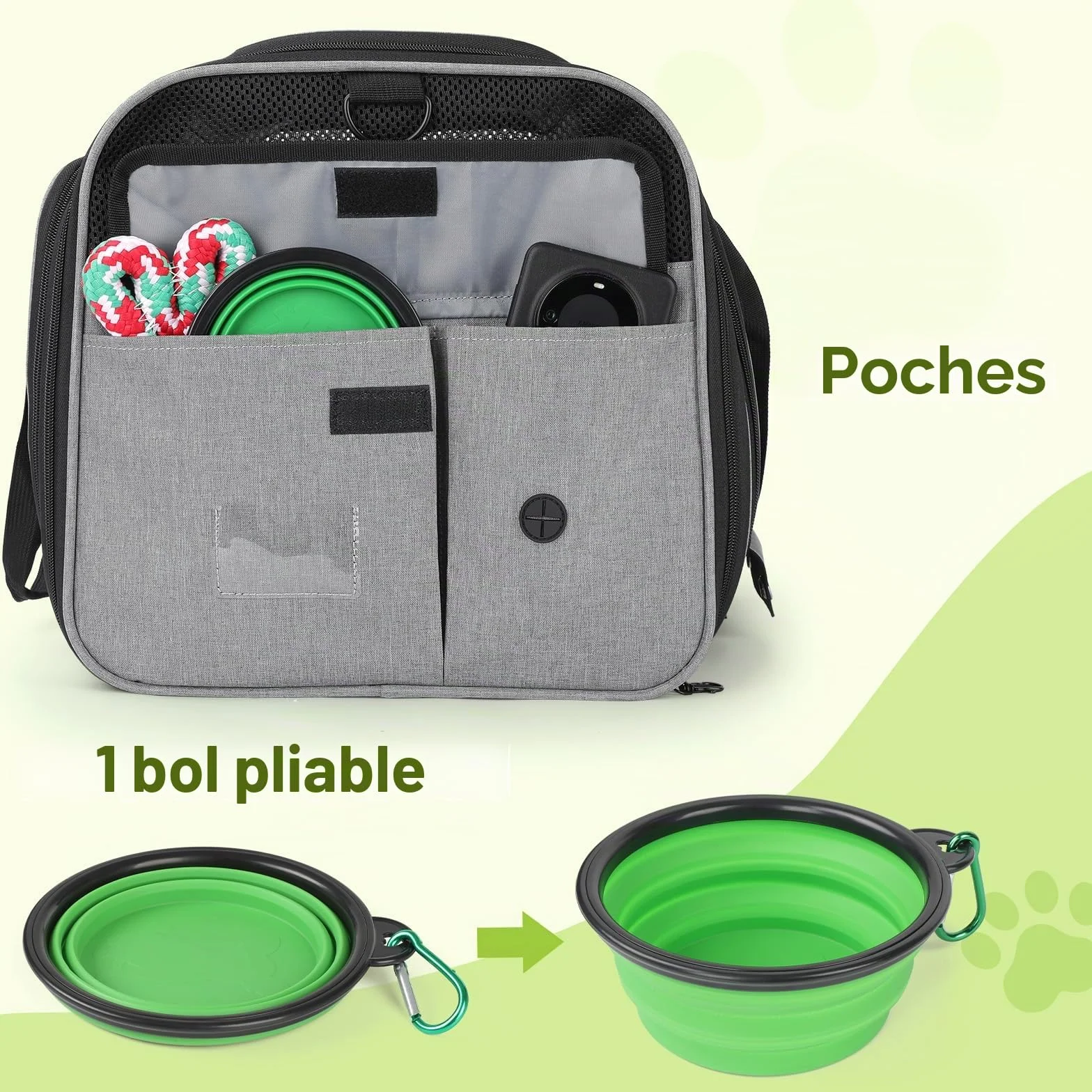 Pecute Sac de Transport Chat Extensible Grand Caisse Pliable Respirant pour Chats Chiens avec Bandoulière Réglable Bol