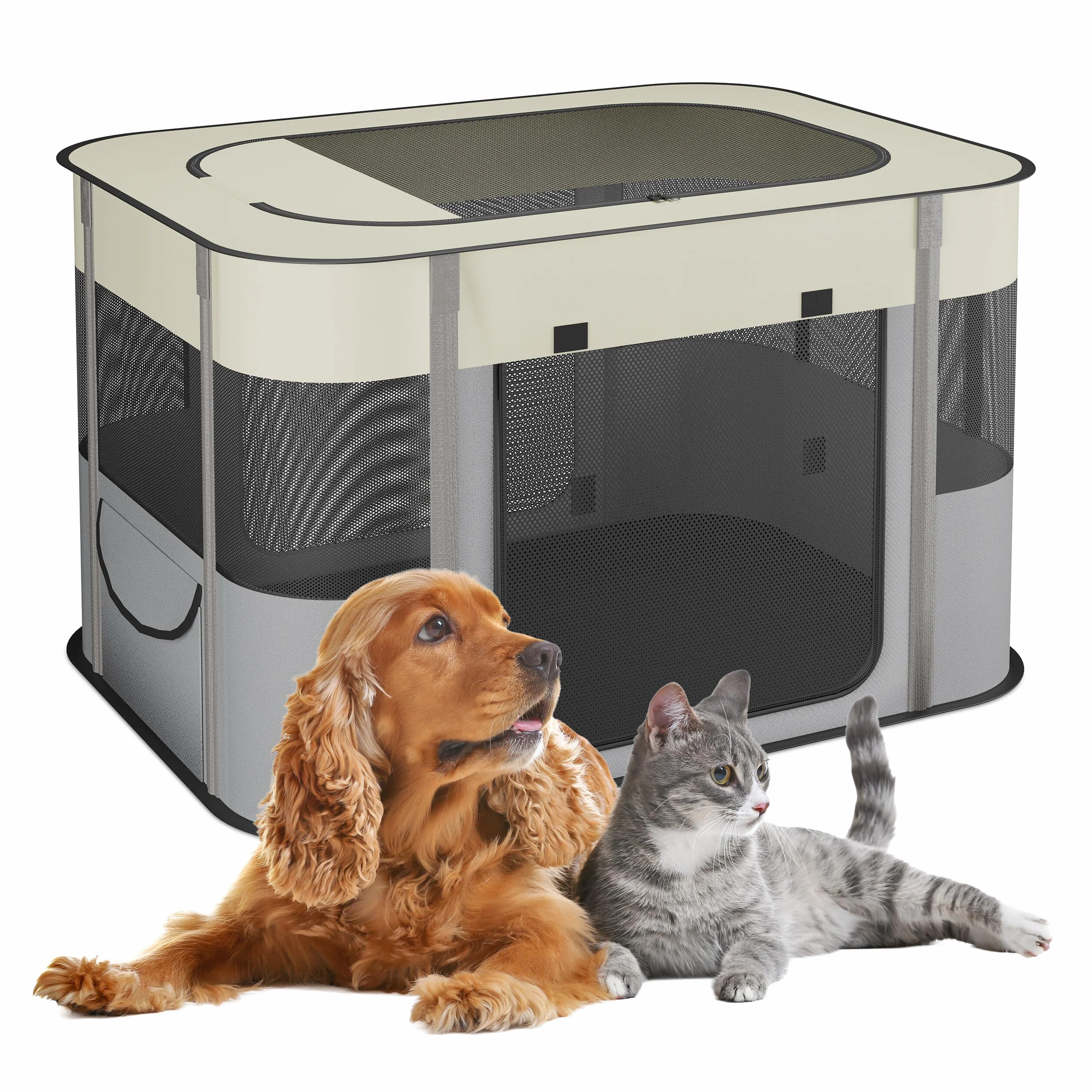 Relaxdays Parc Pliable pour Chiot 60x90x68 cm Intérieur Extérieur Multicolore