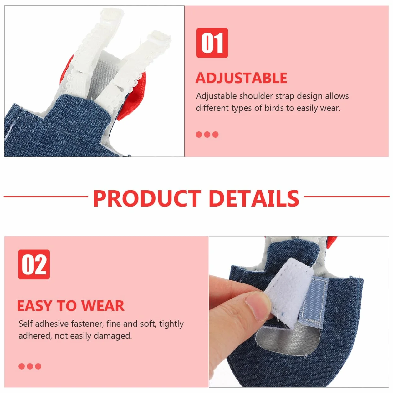 VANZACK Lot de 2 couches pour oiseaux perruches cockatiels en coton réglables avec sangle élastique protection intérieur extérieur