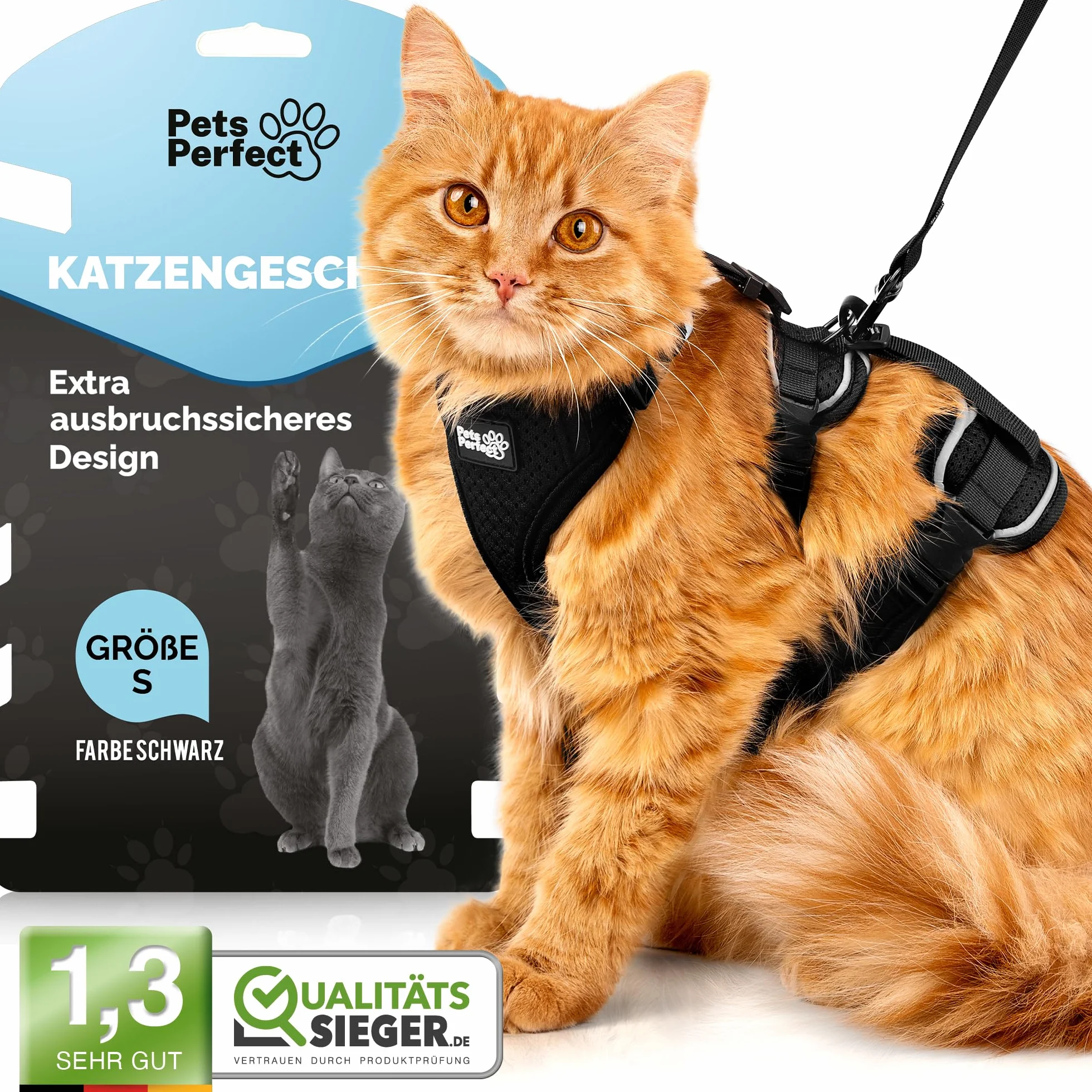 Harnais pour Chat Anti-éclatement avec Laisse Noir Rayure S