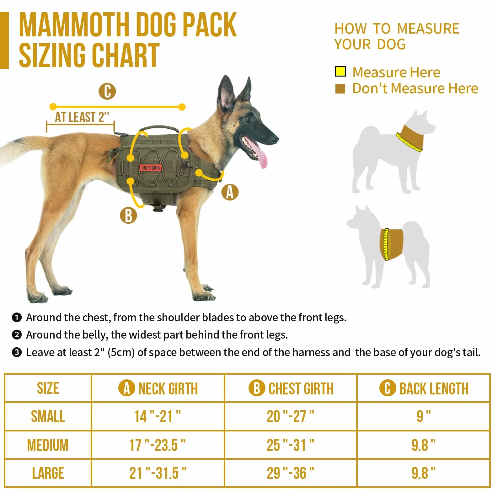 OneTigris Mammoth Sac à Dos pour Chien Version 2.0 - pour Camping, randonnée - Taille M/L