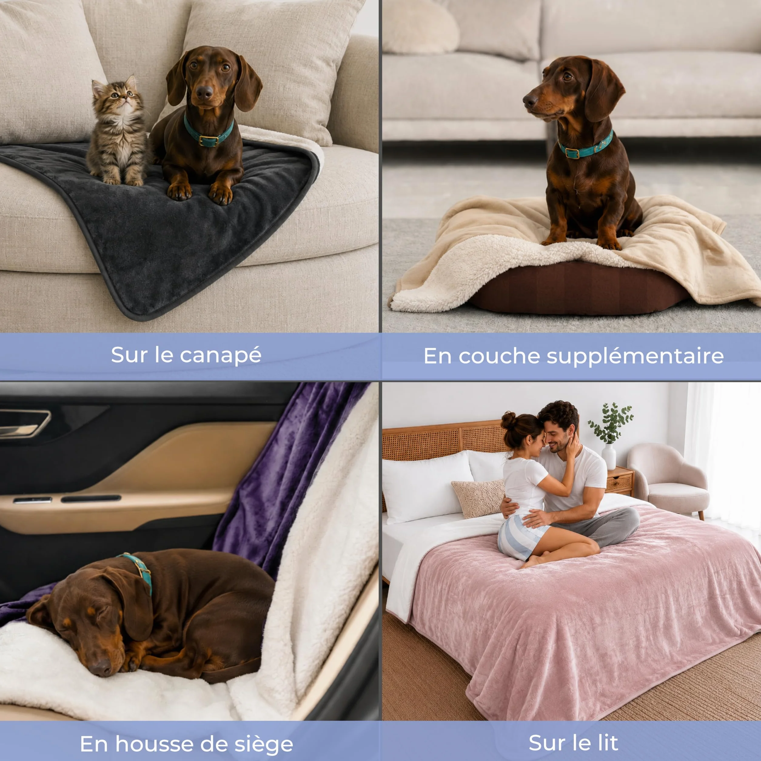 Twinzen Plaid Imperméable Chien 80x100 cm Gris Foncé - Couverture Imperméable pour Canapé et Lit Chien en Polaire Sherpa - Lavable