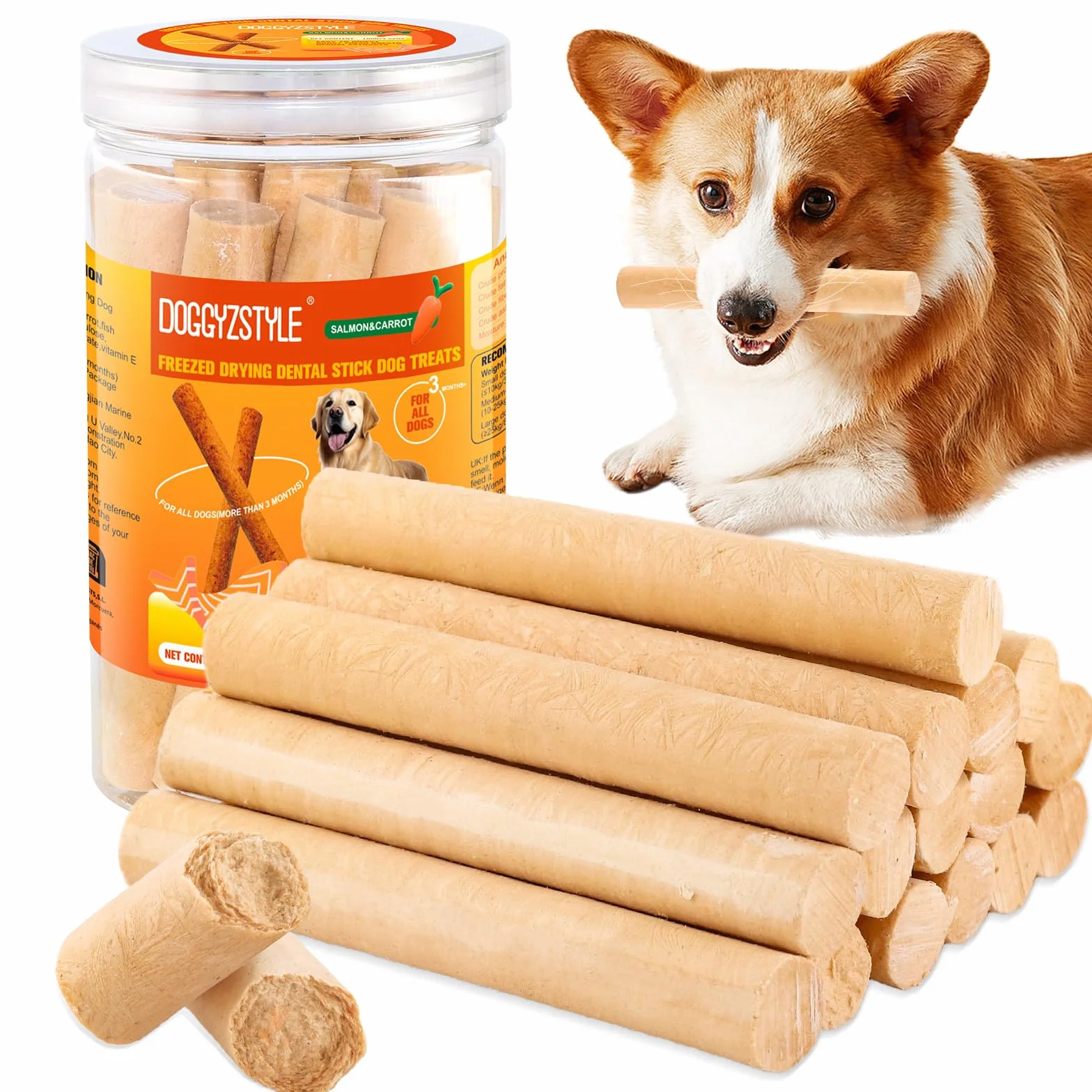 Bâtonnets De Saumon pour Chiens, Vrai Saumon Et Carottes, Facile À Digérer, Gâterie Riche en Protéines