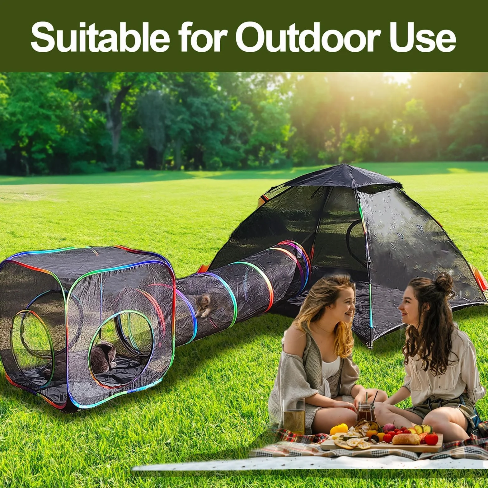 Homegroove Enclos d'extérieur 4 en 1 pour chat - Portable - Tente et tunnel