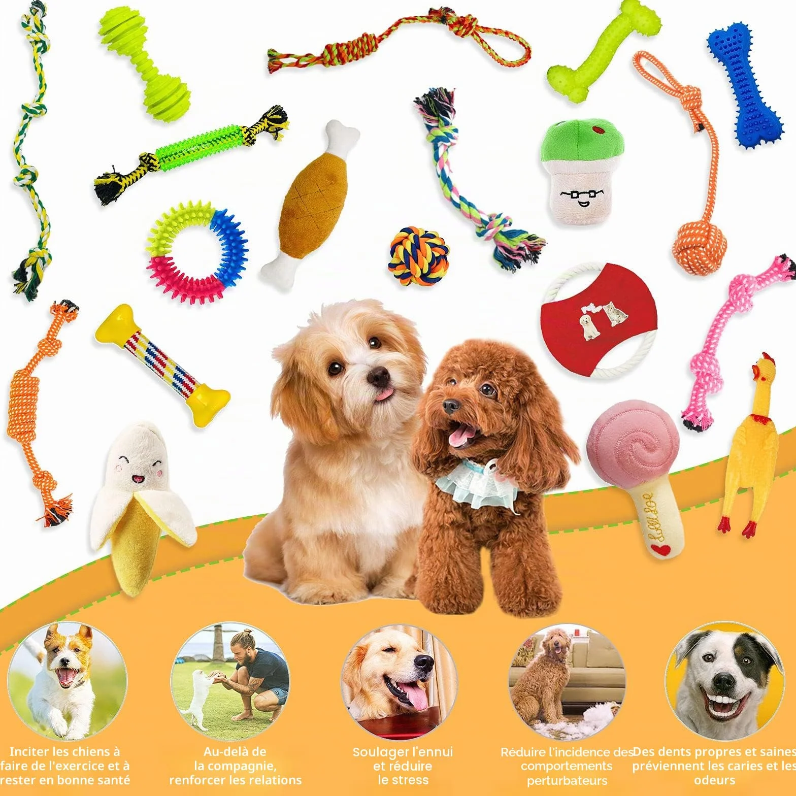 MAISITOO Ensemble Lot de 19 PCS Jouet à Mâcher Corde pour Chien Balle, Jouet Interactif pour Nettoyage de Dents Molaires