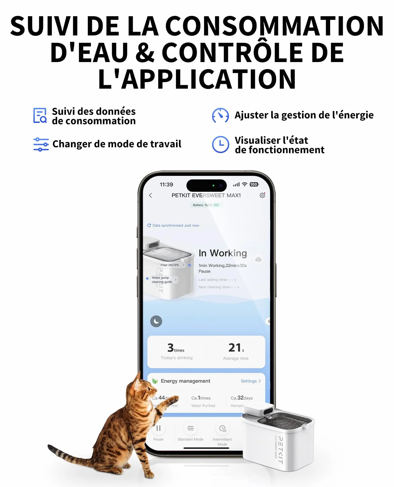PETKIT EVERSWEET Max Fontaine à Eau Chat sans Fil, Acier Inoxydable, 26dB Ultra Silencieux, 3L Grande Capacité