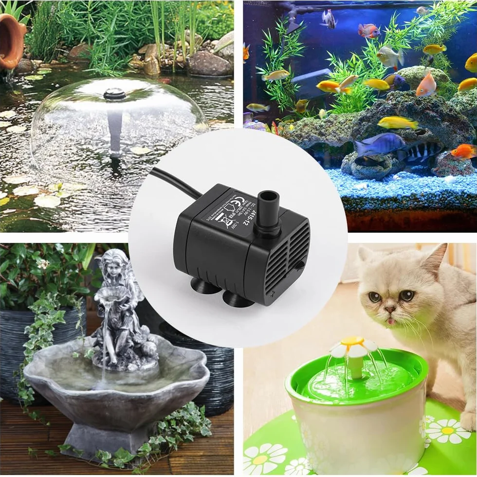 Flintronic Pompe Eau Submersible Aquarium Pump Ajustable 200L/H 3W Ultra-Silencieux USB 1.4m