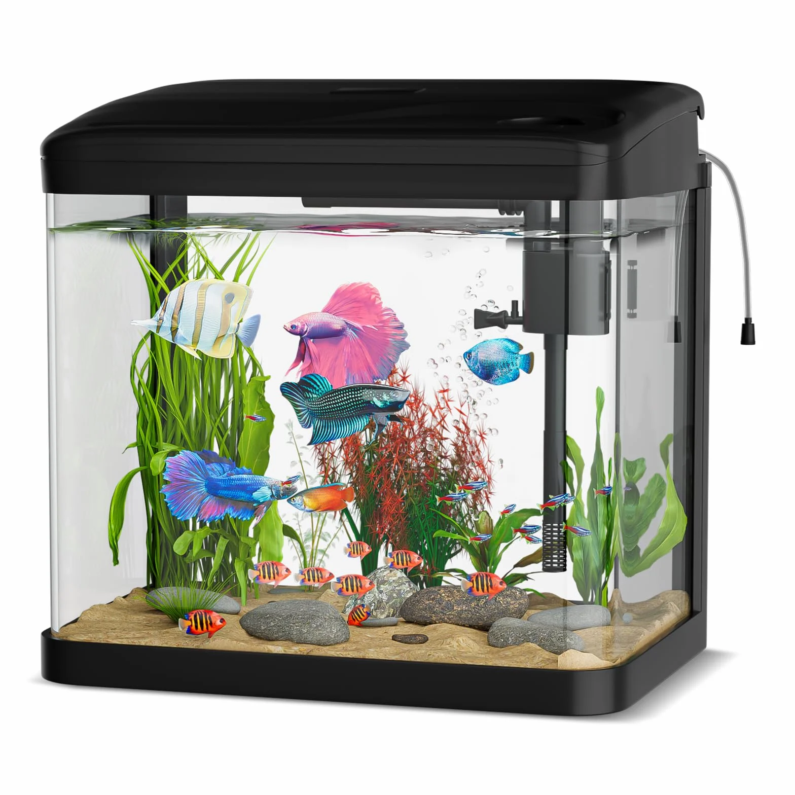 Aquarium Complet en Verre avec Éclairage LED Pompe Filtre Décoration Table Bureau 15L