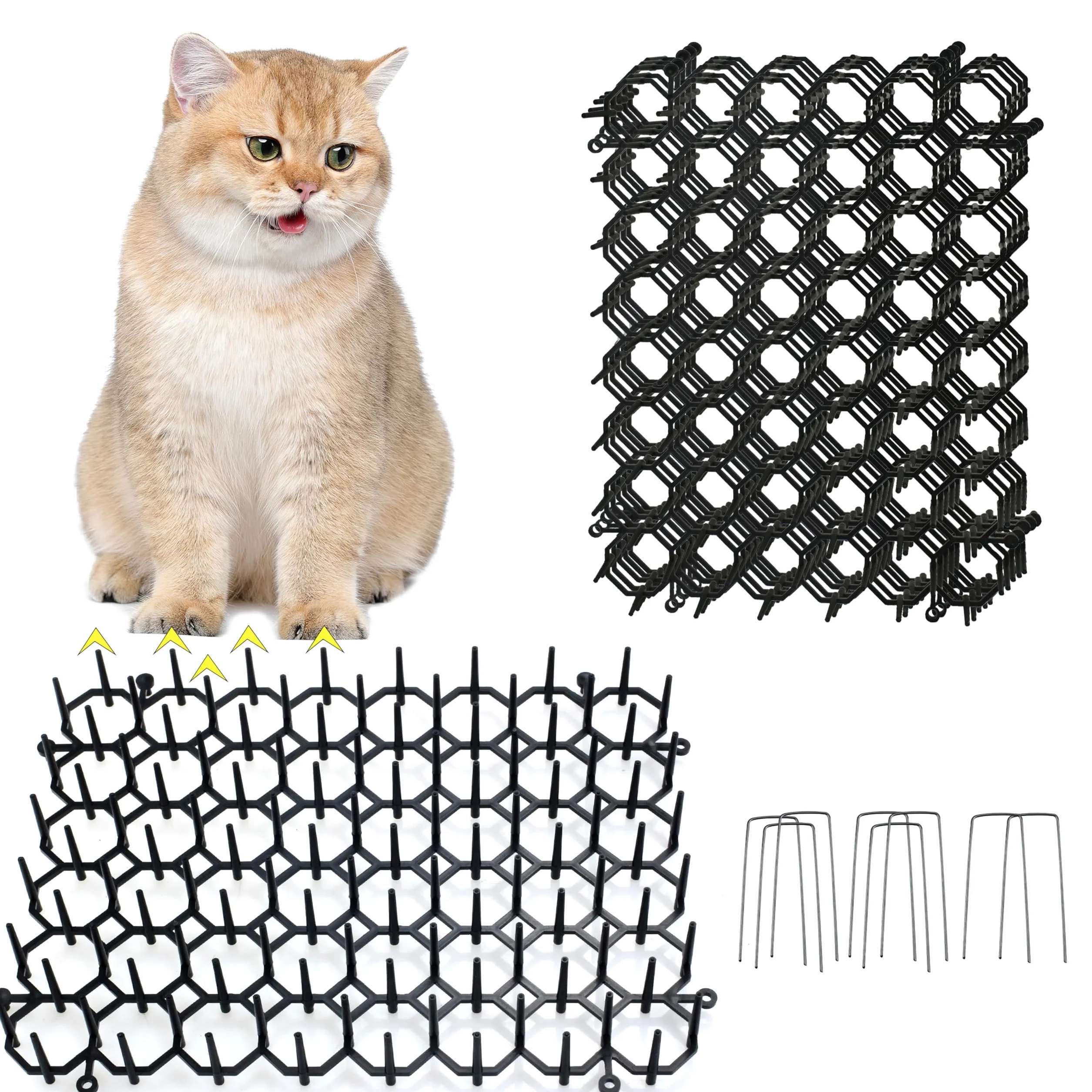 Tapis Anti Chat à Picots Lot de 6 20x15cm Répulsif Chat avec Piquets Fixation Grille Dissuasive Jardin Canapé Plantes Barrière Intérieur Extérieur