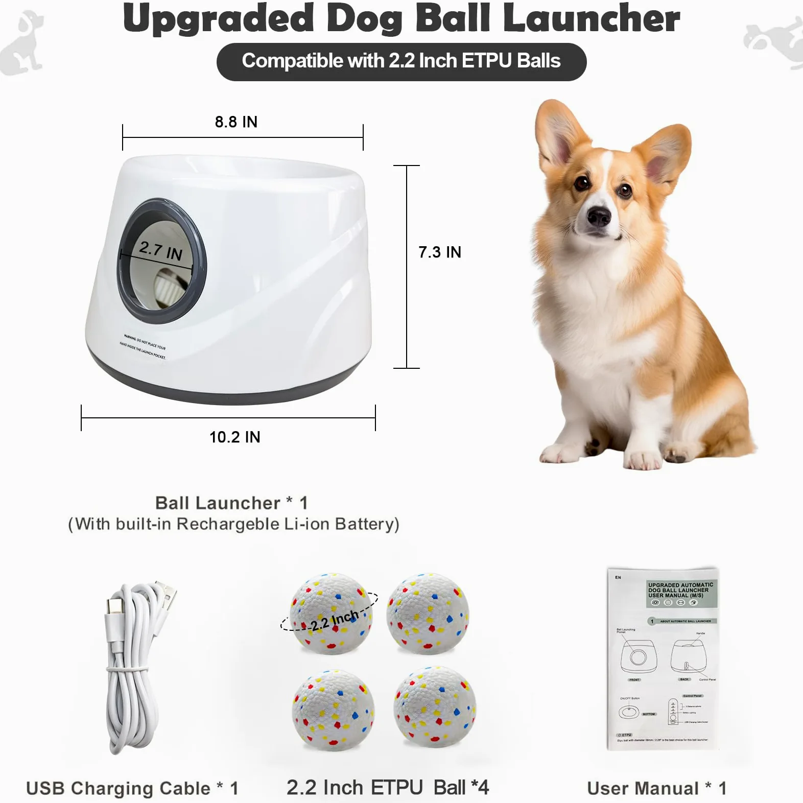 MEKAPLE Lanceur de balles Automatique pour Chien, Lanceur de balles interactif amélioré pour Chiens de Petite Taille, Distance réglable, Jouets stimulants mentaux pour Chien avec 4 balles en