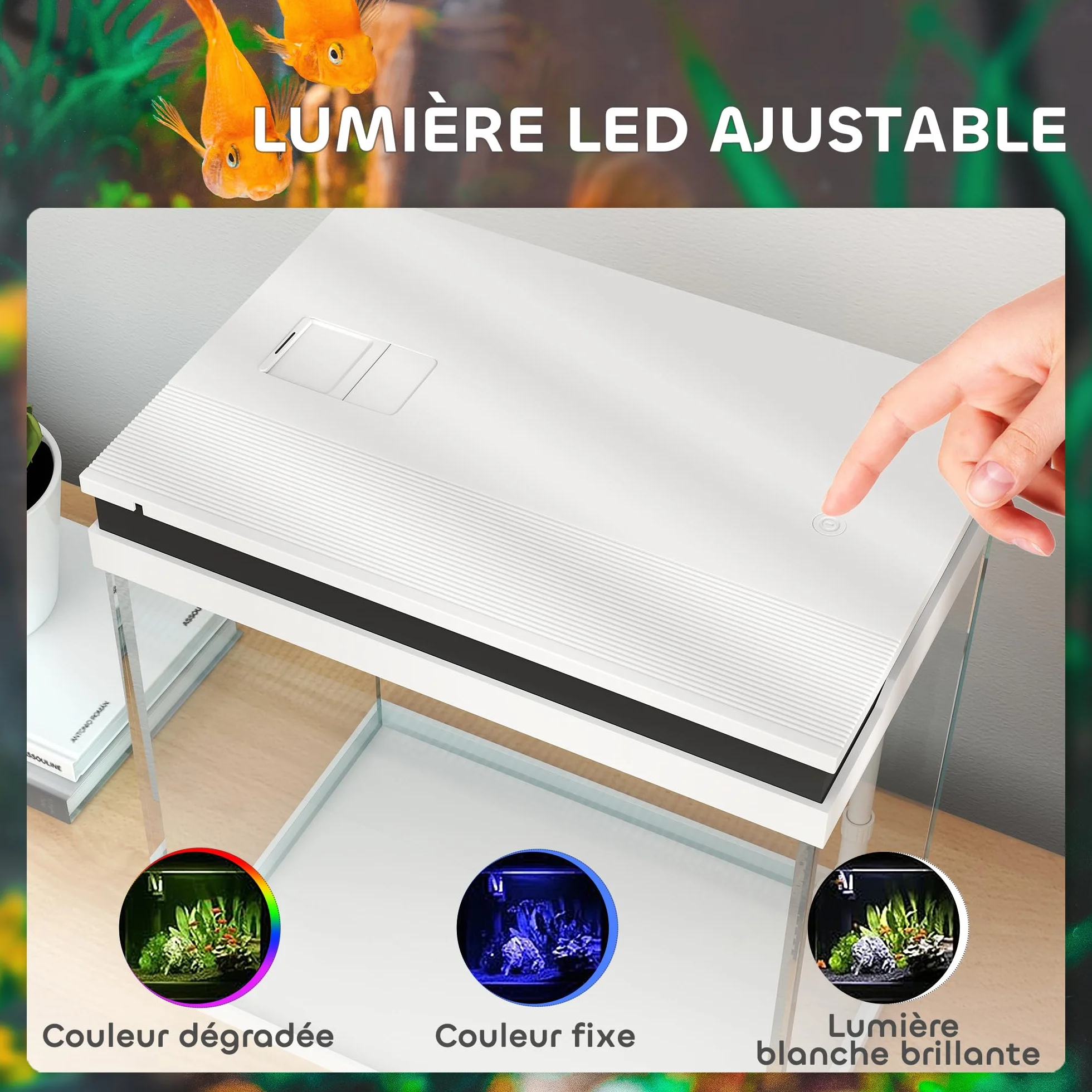 PawHut Petit Aquarium Complet 14L en Verre avec Filtration LED et Pompe à Eau