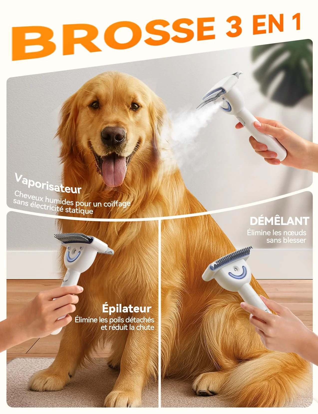 FEELNEEDY Brosse Vapeur Chien Peigne Démêlage Professionnel Double Face 23+35 Dents Élimine Nœuds Sous Poil Courts Longs