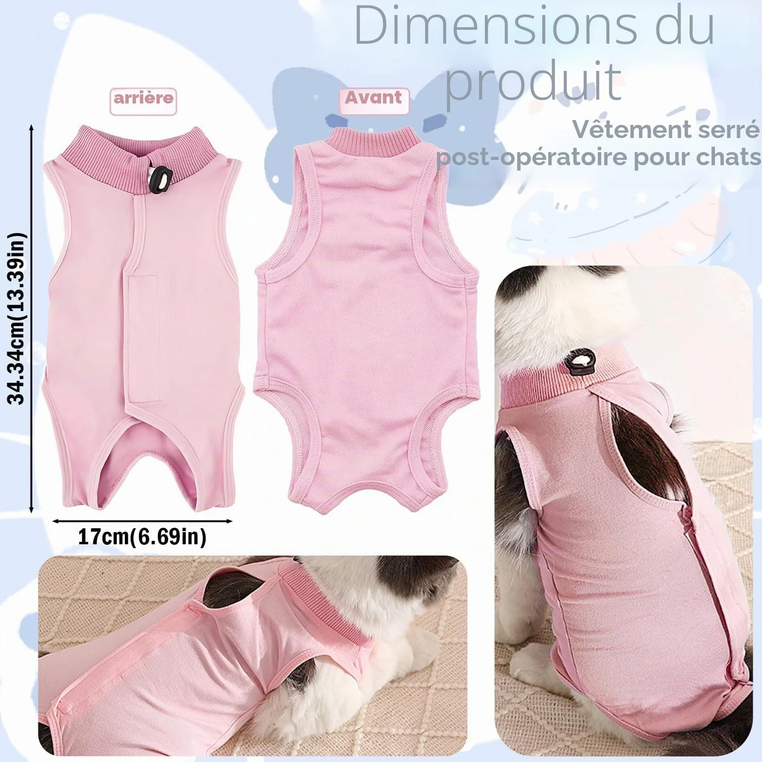 KAIYAYA Gilet de Récupération Chat 2-4kg, Body Post Opératoire Femelle, Restauration Professionnelle pour Abdominaux et Plaies (Rose)