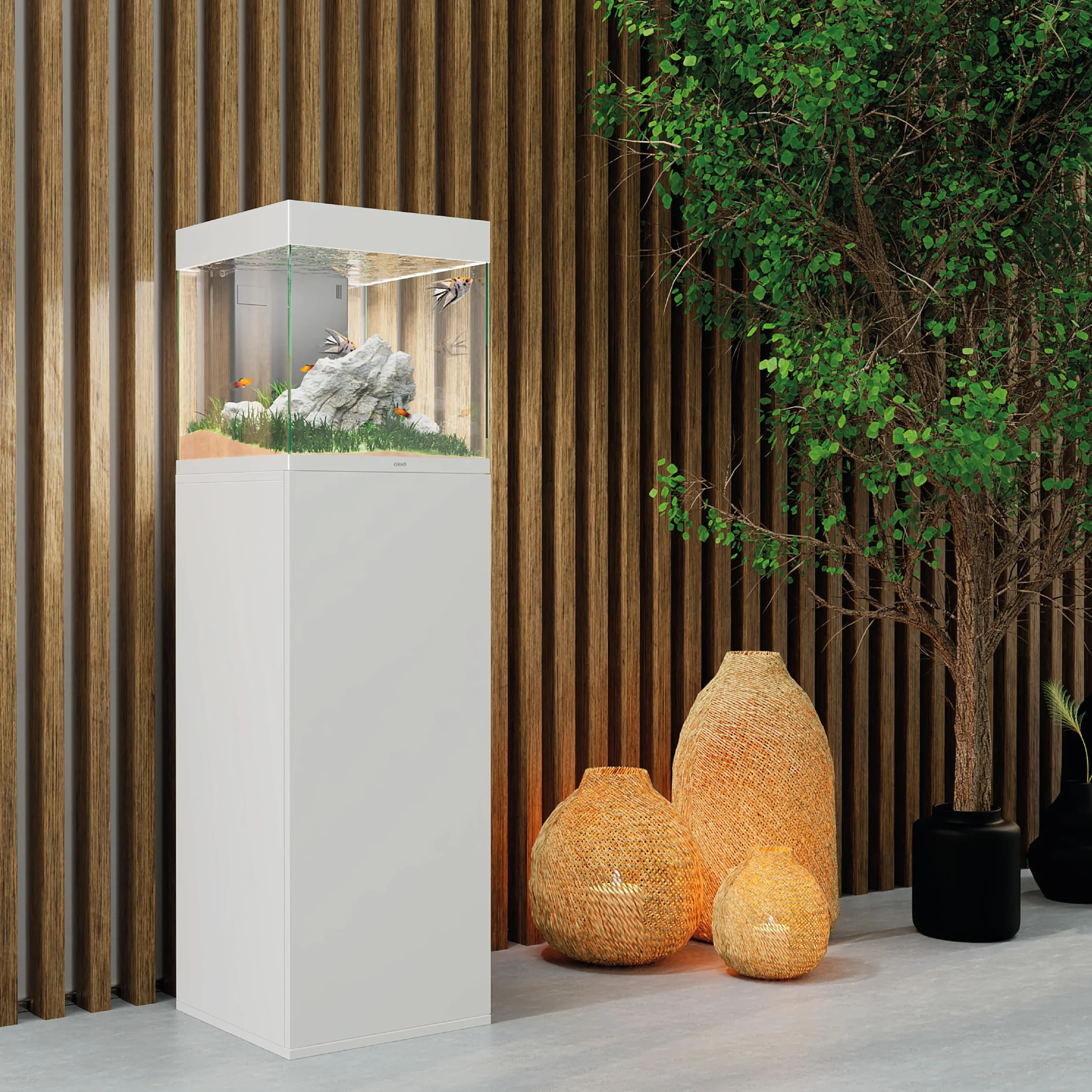 CIANO Meuble Emotions Pro 40 Blanc 95x40x40 cm Bois Support Aquarium avec Porte et Compartiment Rangement