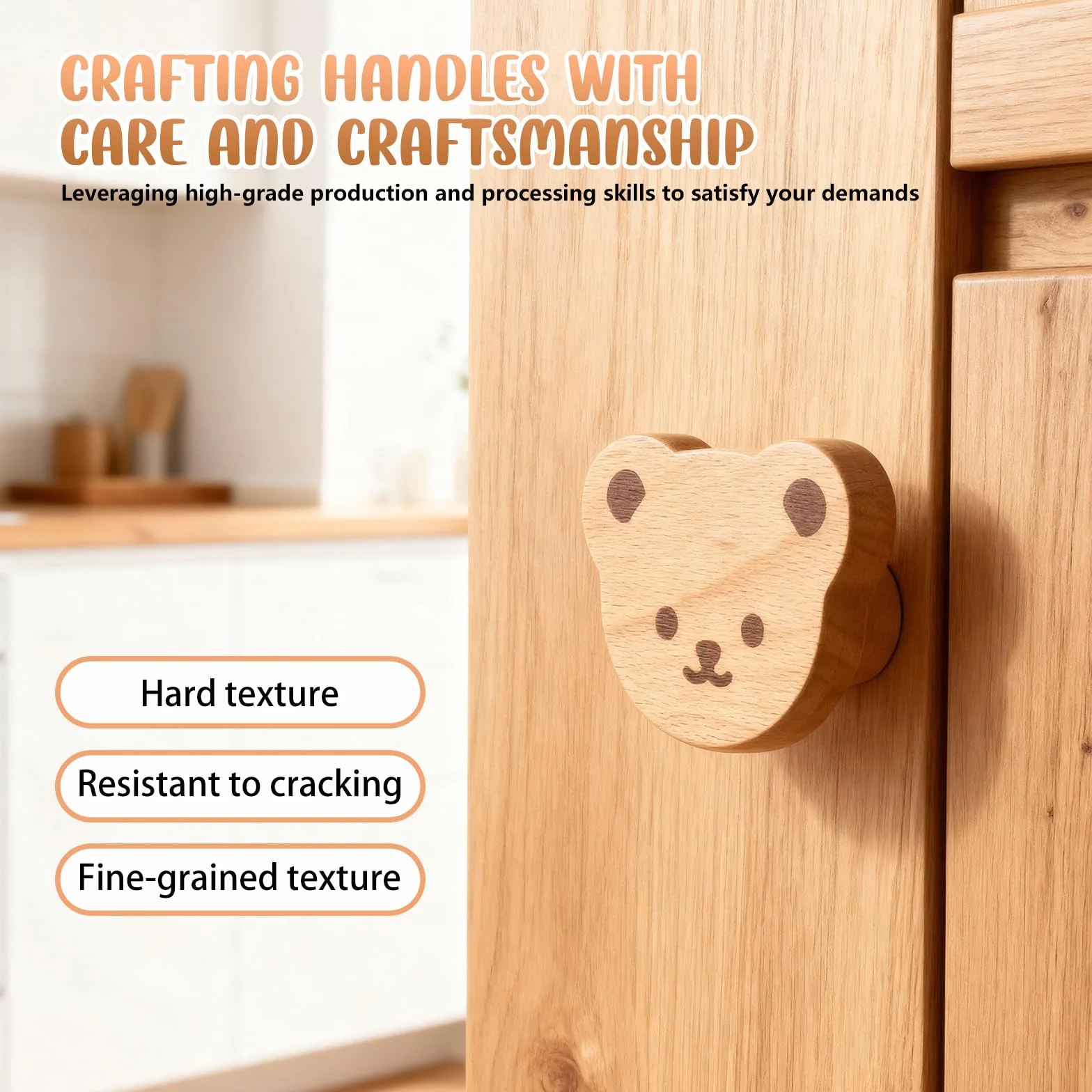 Boutons de Tiroir en Bois Forme d'Ours 12 Pièces Poignées de Meubles Naturel pour Armoire Commode