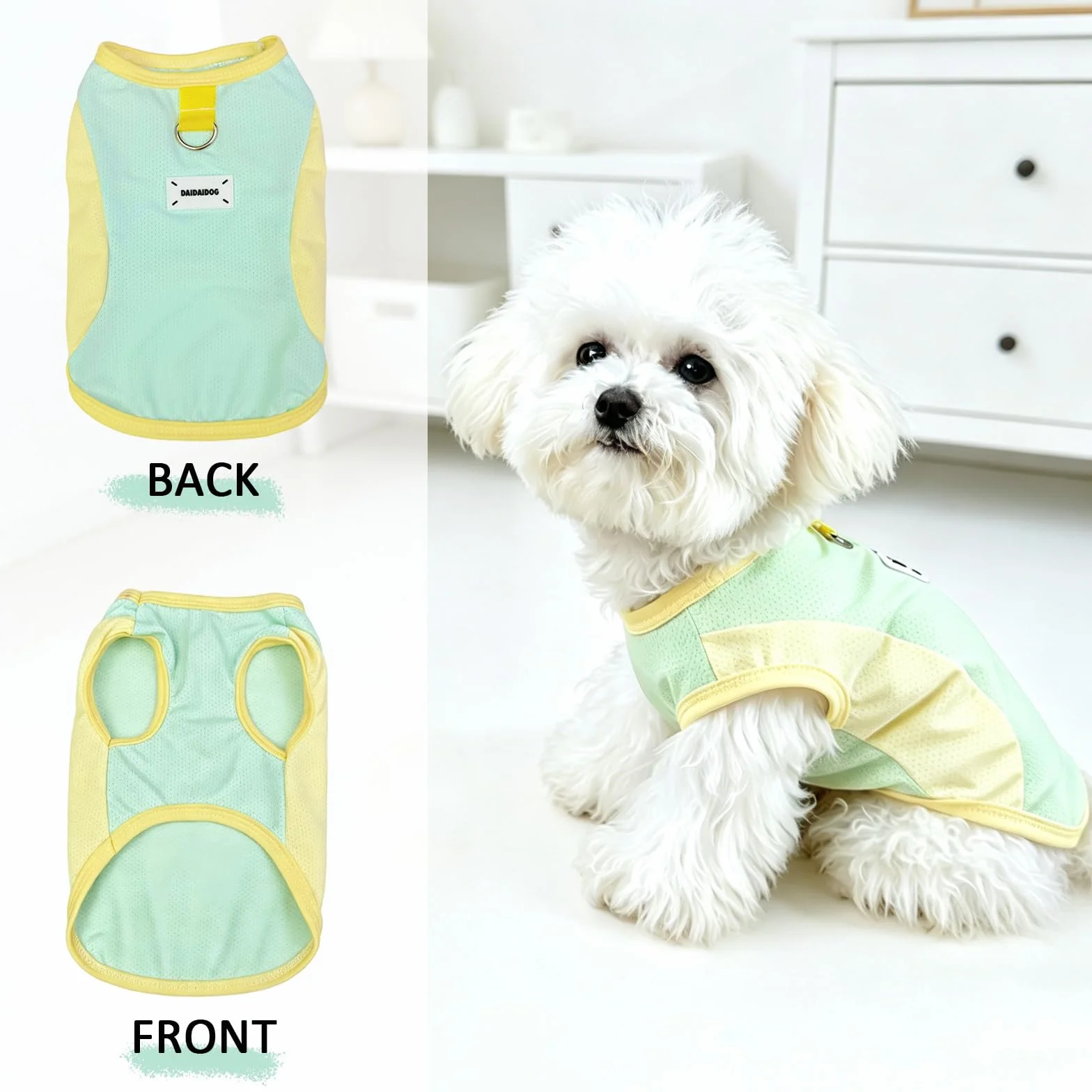 Lot de 2 gilets rafraîchissants pour chien en soie glacée respirante avec anneau en D, manteaux d'été frais pour chiens petite à moyenne taille (vert/bleu) (M)