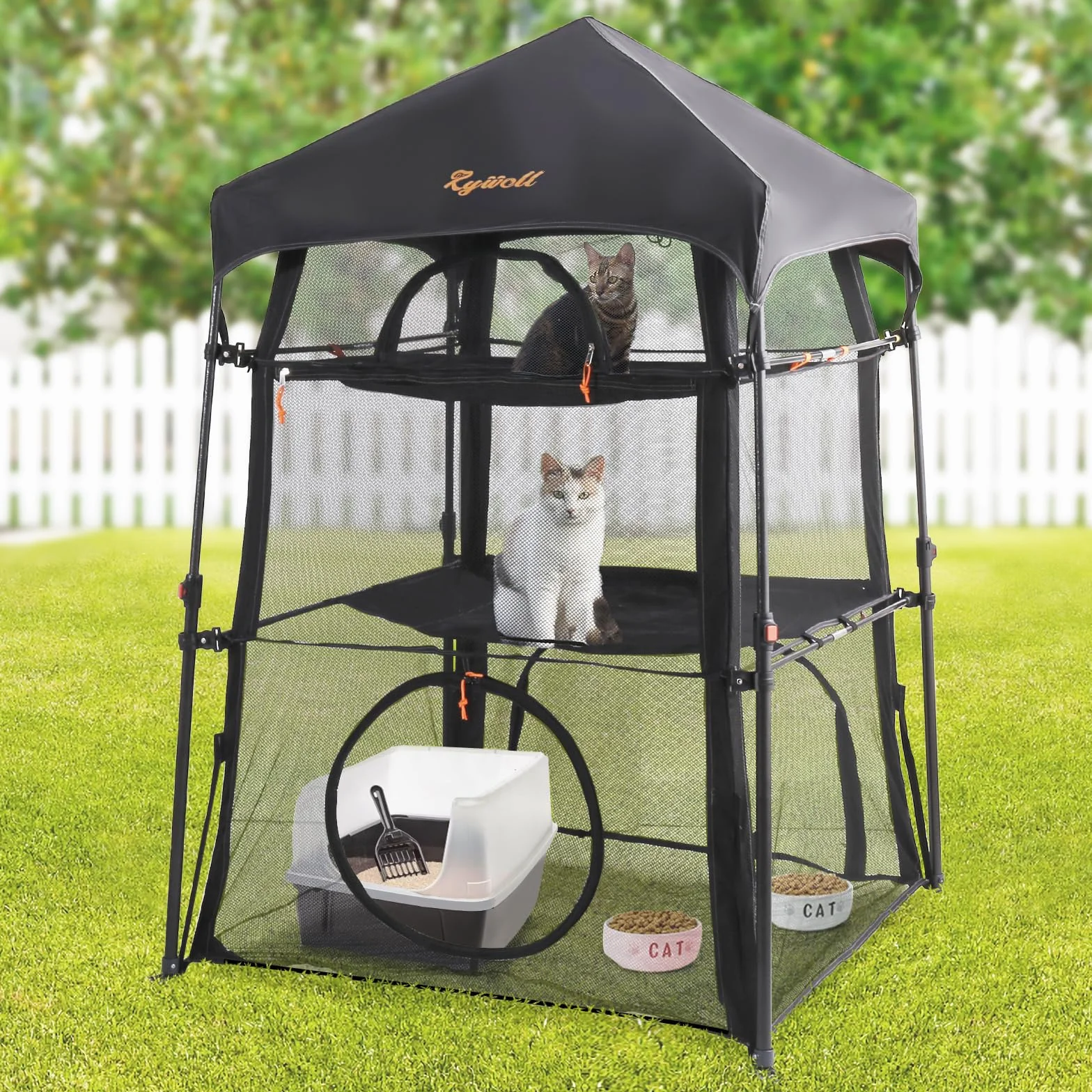 Rywell Enclos pour Chat Extérieur 145x110x110cm 3 Niveaux Pliable avec Sac de Transport