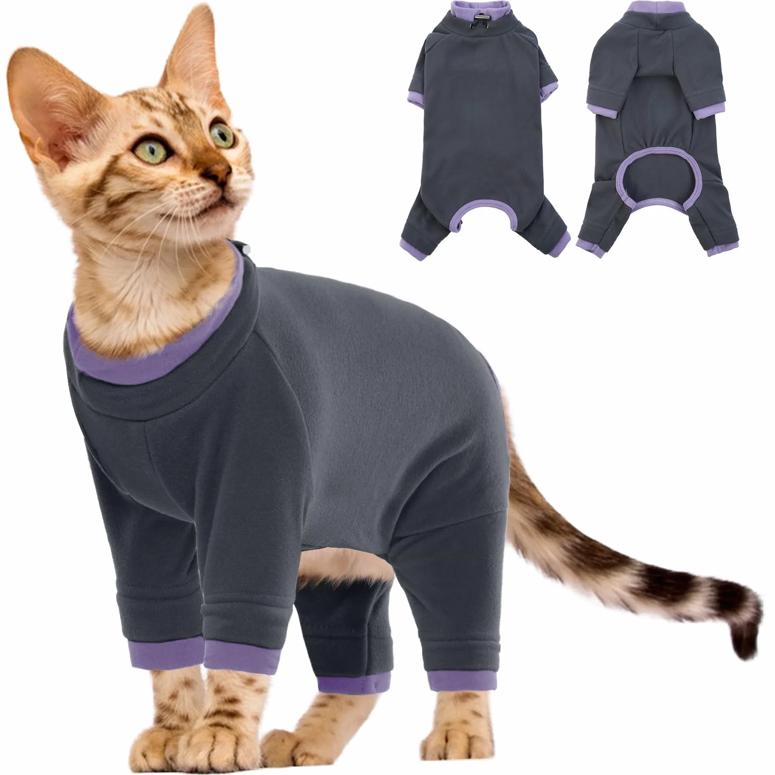 Manteau Chaud d'Hiver pour Chats, Sweat-Shirt Pyjama Body Post Opératoire Noir M