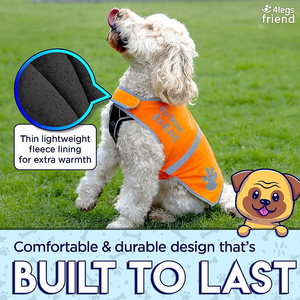 Gilet de Sécurité Jaune Fluo pour Chien Veste Doublée Laine Polaire Anti-Pluie Réfléchissant 5 Tailles