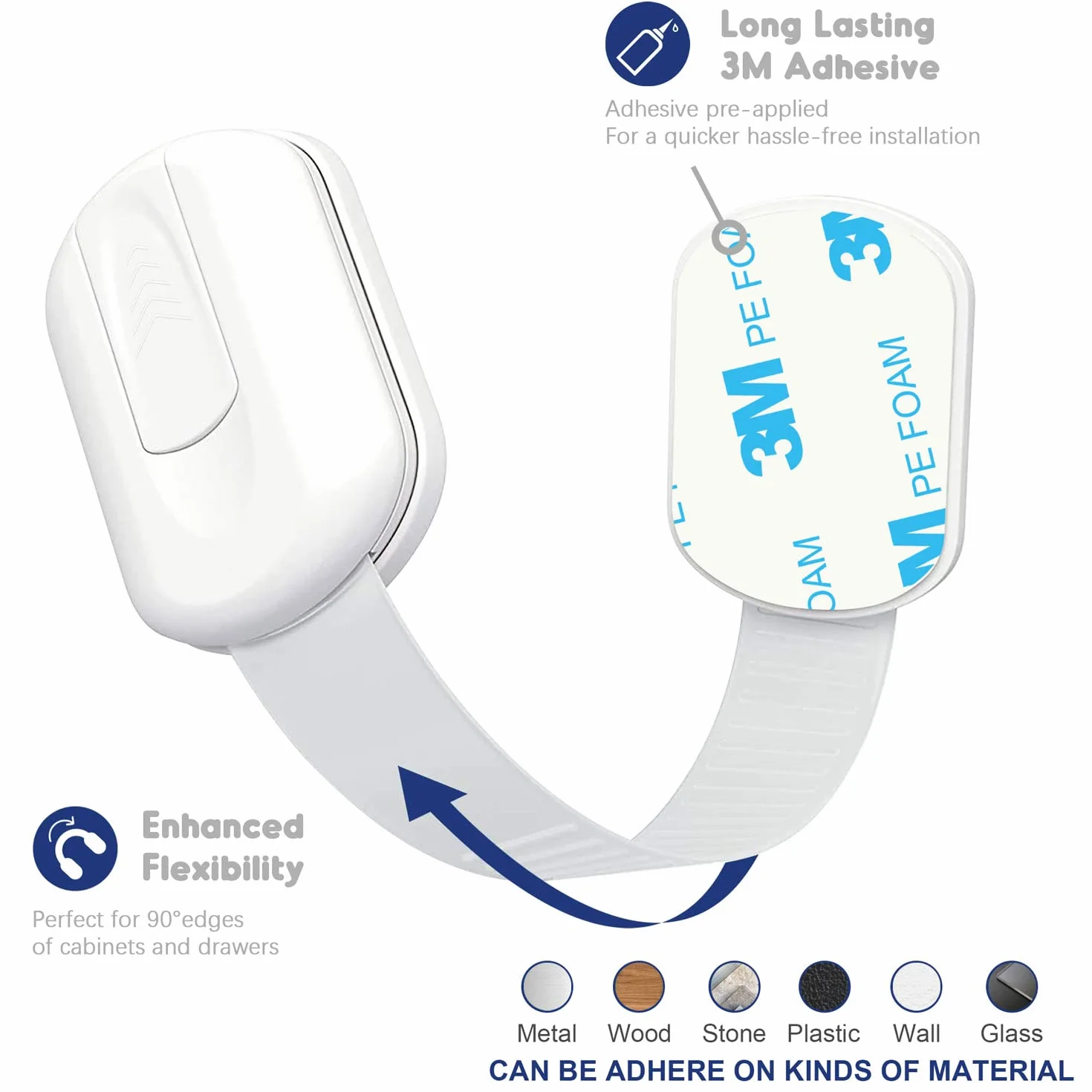 Lot de 10 Bloque Porte Bébé Sécurité Placard Enfant Adhésif Fort Protection Bebe Blanc