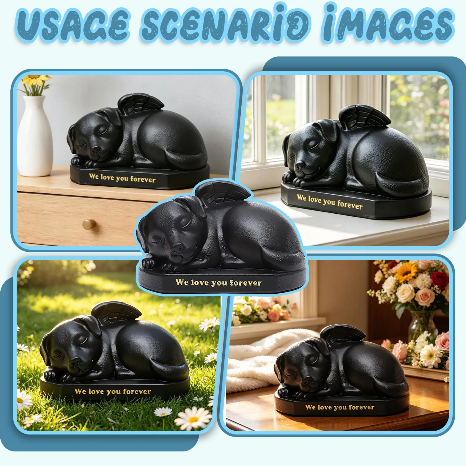 Urne Funéraire Animaux de Compagnie Résine 18 x 14 x 11 cm Noir Chien