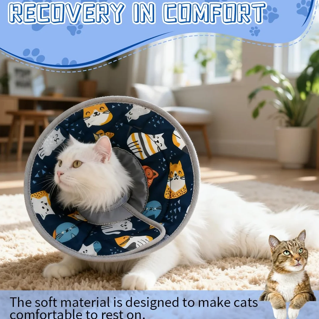 Doux Collier Chat Anti Léchage Réglable Élisabeth Récupération pour Chats Petits Chiens