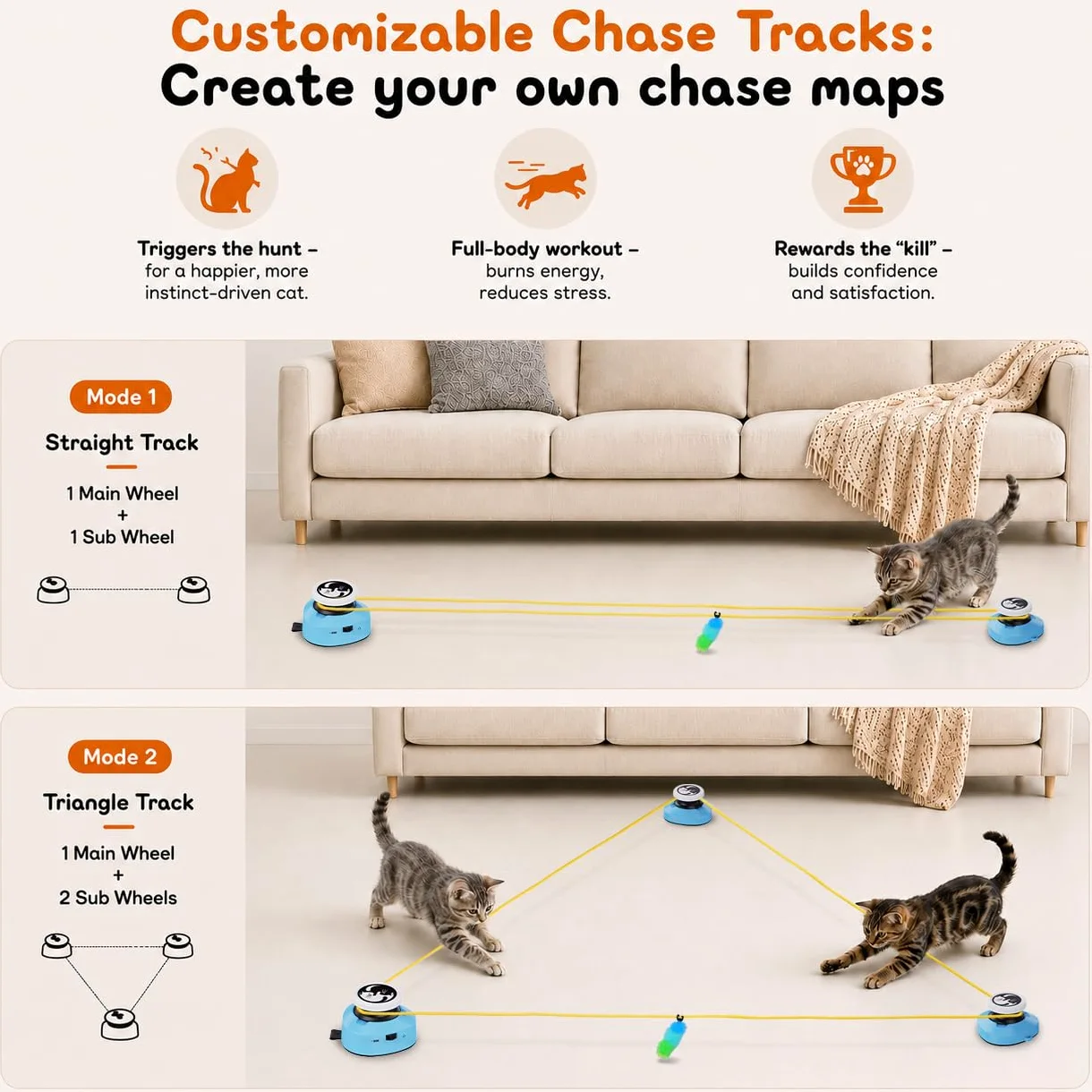 ITSHINY Jouet électrique pour chat, jouet interactif pour chat avec chemins de course réglables, modes automatique/manuel, rechargeable, pour jouer actif, santé