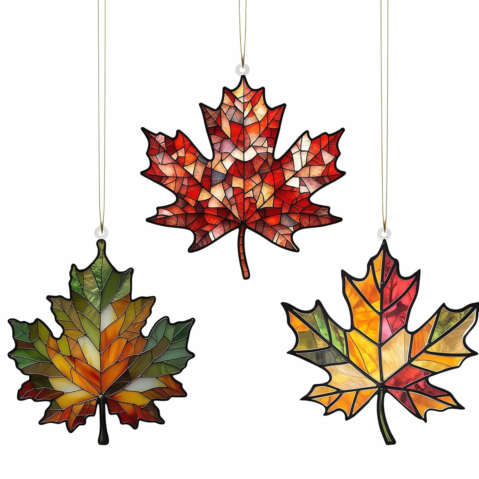 Lot de 3 feuilles d'érable en acrylique teinté - Attrape-soleil à suspendre à la fenêtre