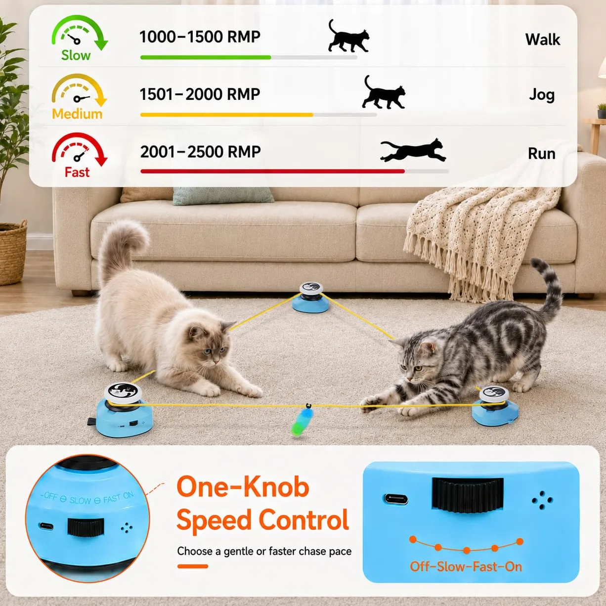 ITSHINY Jouet électrique pour chat, jouet interactif pour chat avec chemins de course réglables, modes automatique/manuel, rechargeable, pour jouer actif, santé