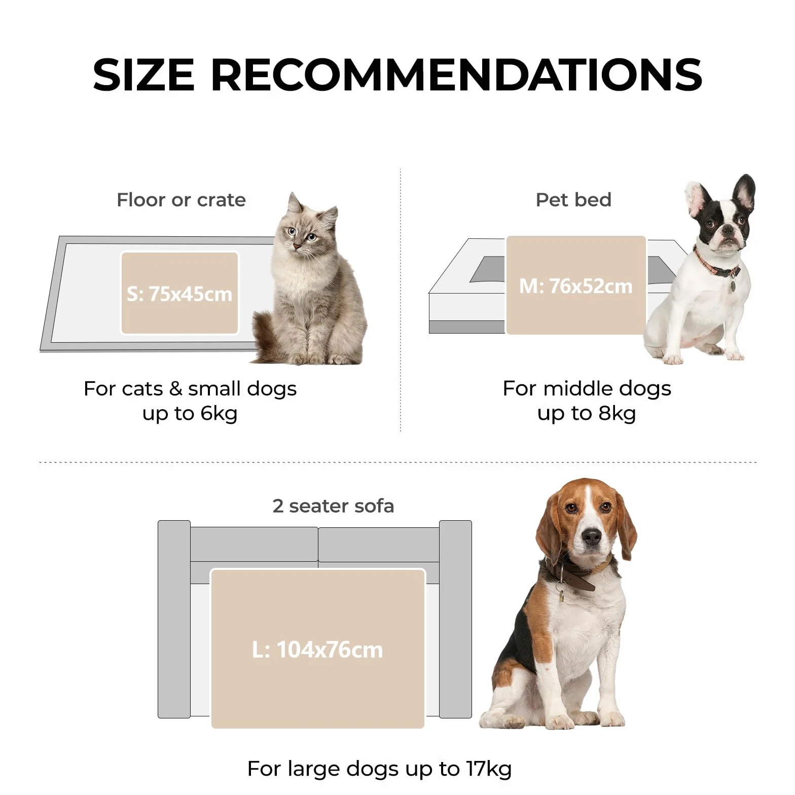 Couverture pour Chien et Chat 3 Pièces Lavable en Machine, Tapis de Protection Canapé Lit Voiture, Gris Rose Beige 45x75 cm