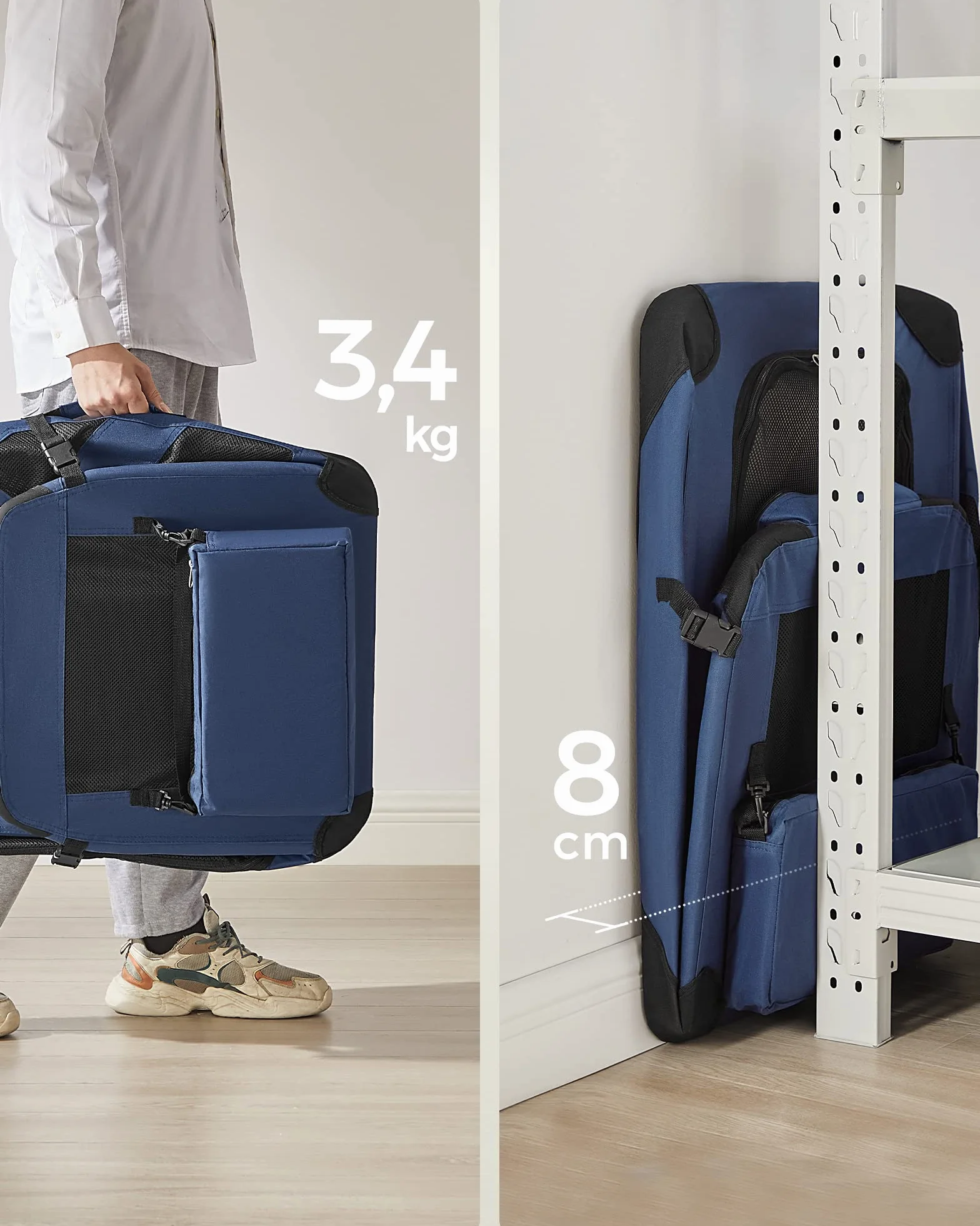 Feandrea Sac Transport Chat Chien Caisse Pliable Animaux de Companie Taille L Tissu Oxford Filet Respirant Portable Cadre Métal Poignées Pochettes 70 x 52 x 52 cm Bleu Foncé