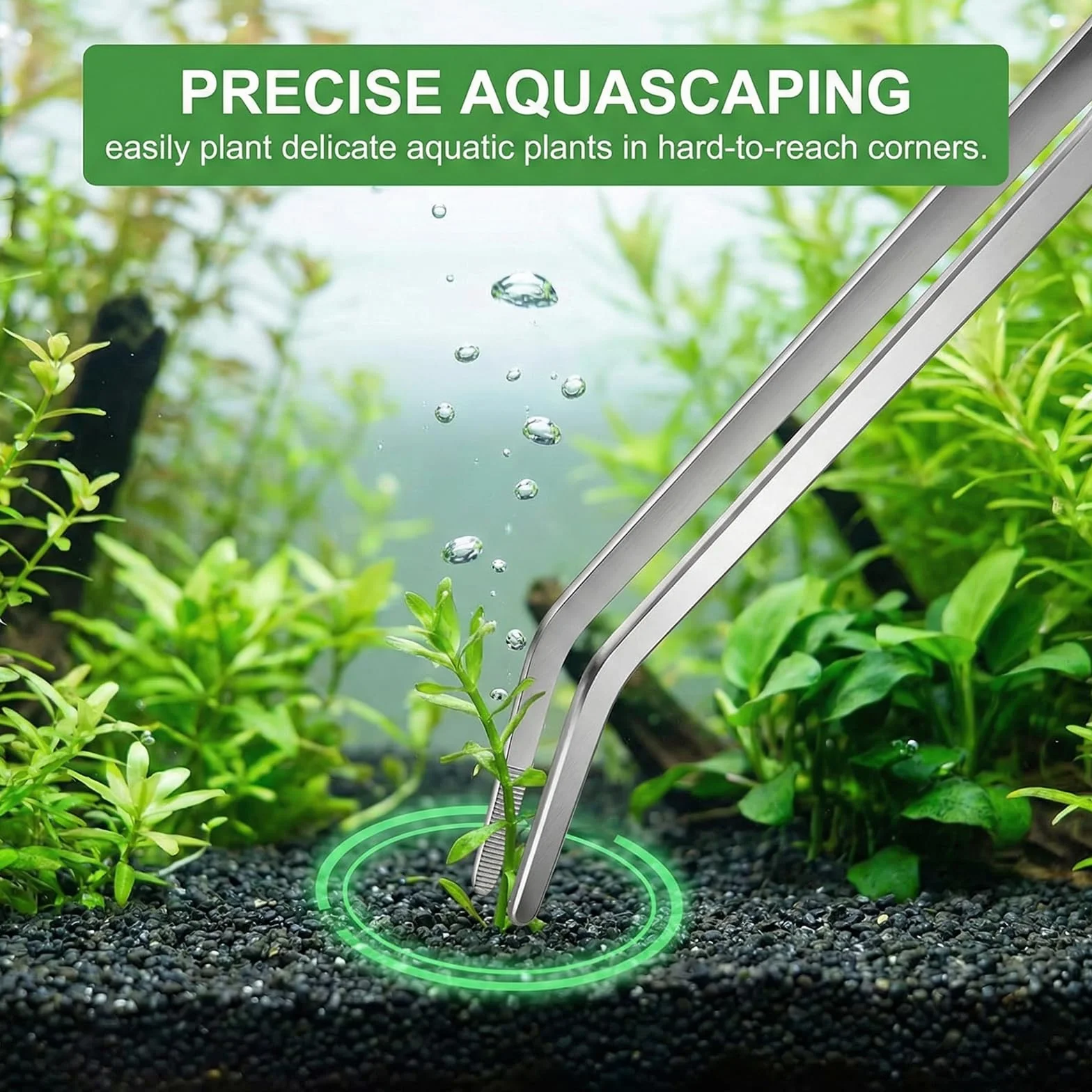 Pince pour Aquarium incurvée 27 cm Acier Inoxydable 2 pièces Droite et Pointe courbée
