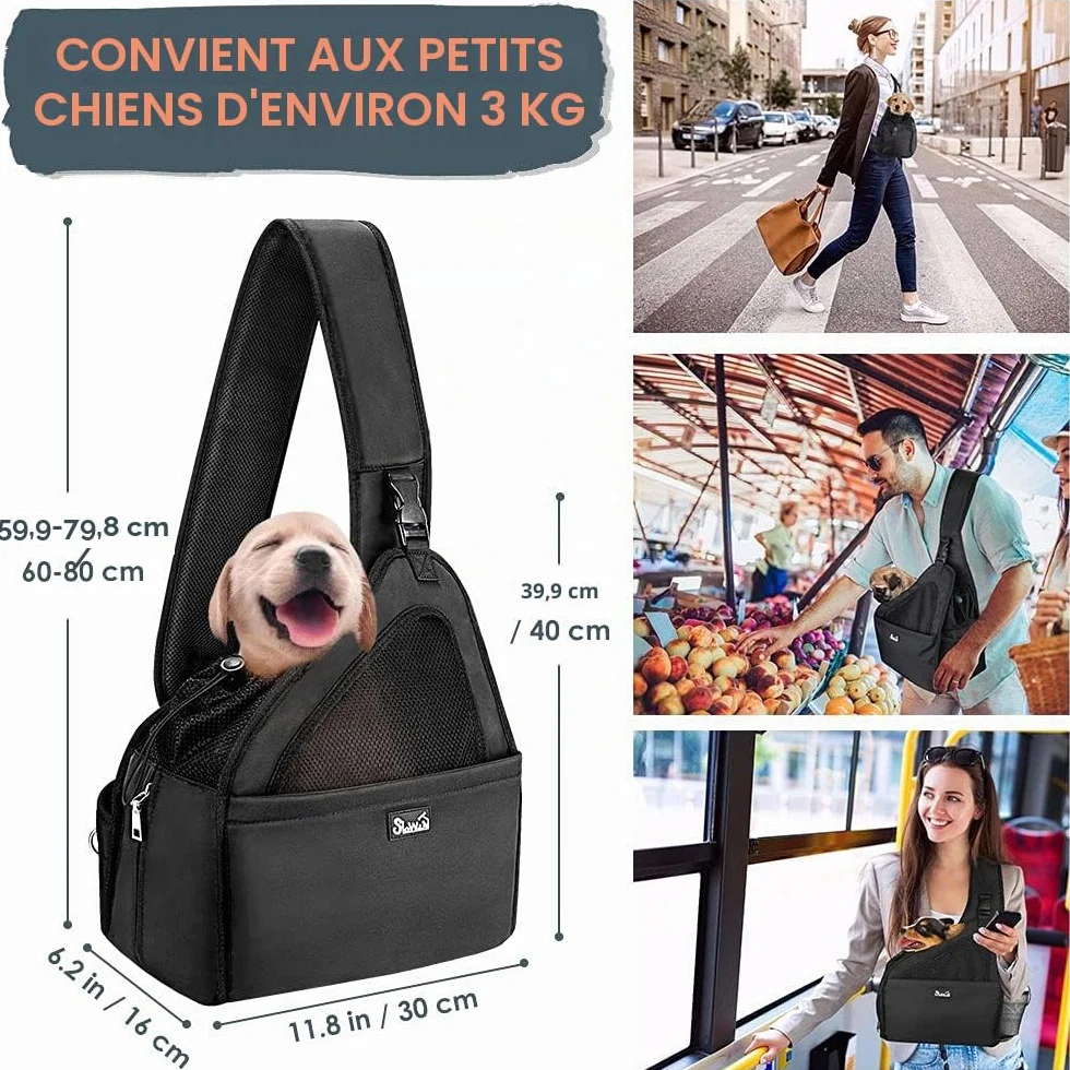 Sac Transport pour Chien, Chiot Sac Bandoulière Voyage avec Sangle Rembourrée Réglable et Maille Respirante