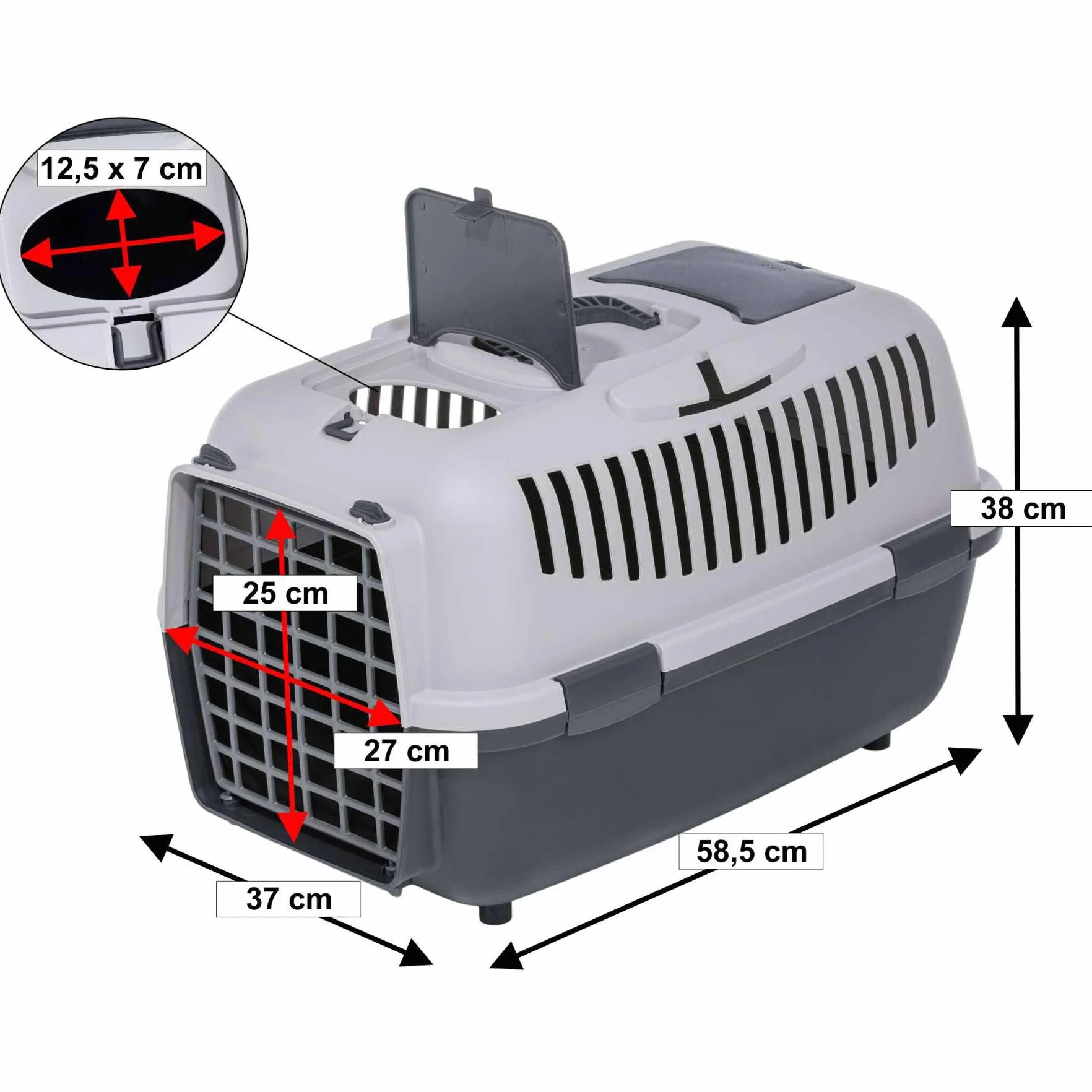 Cage de transport pour chien et chat Gris clair/gris foncé 58,5 x 37 x 38 cm