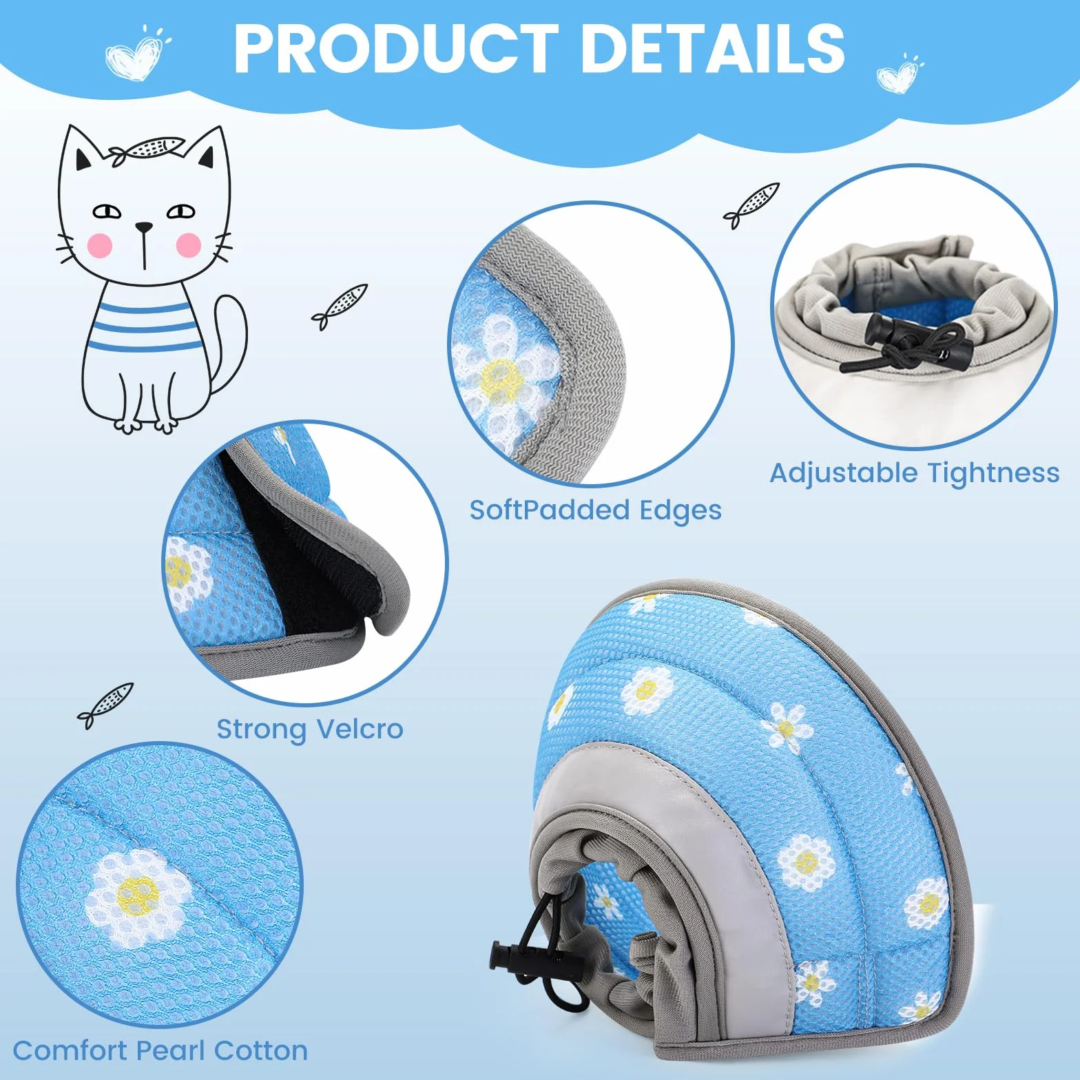 HAPPY HACHI Collerette Anti Lechage Réglable pour Chat Chien Chirurgie Protection Cône Élisabeth Souple Léger