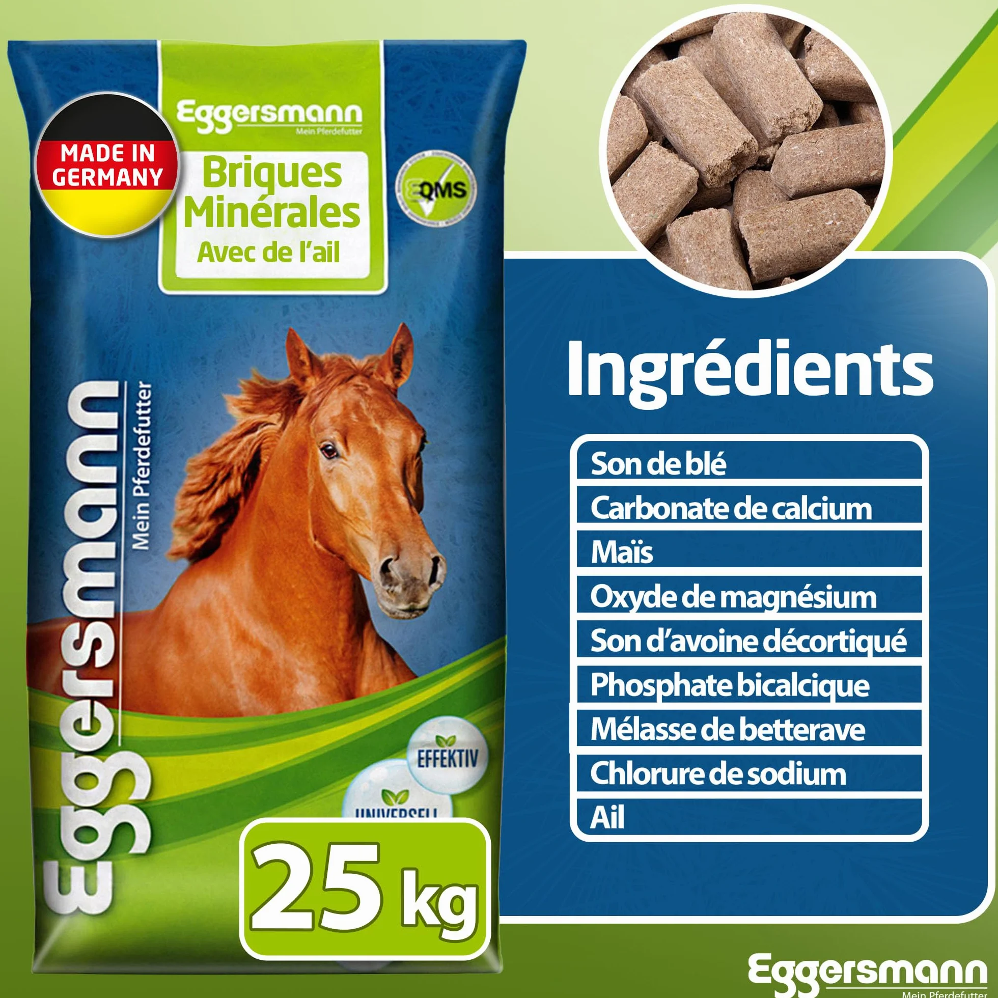 Eggersmann Briques enrichie aux minéraux pour cheval Ail 25 kg