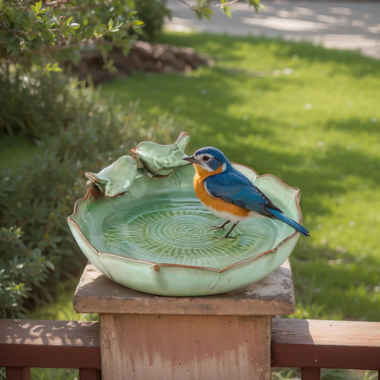 Baignoire pour oiseaux en céramique pour l'extérieur – 24,9 cm – Bol de bain pour oiseaux vert robuste uniquement, mangeoires à oiseaux au sol et gamelle d'eau pour oiseaux, jardin, patio