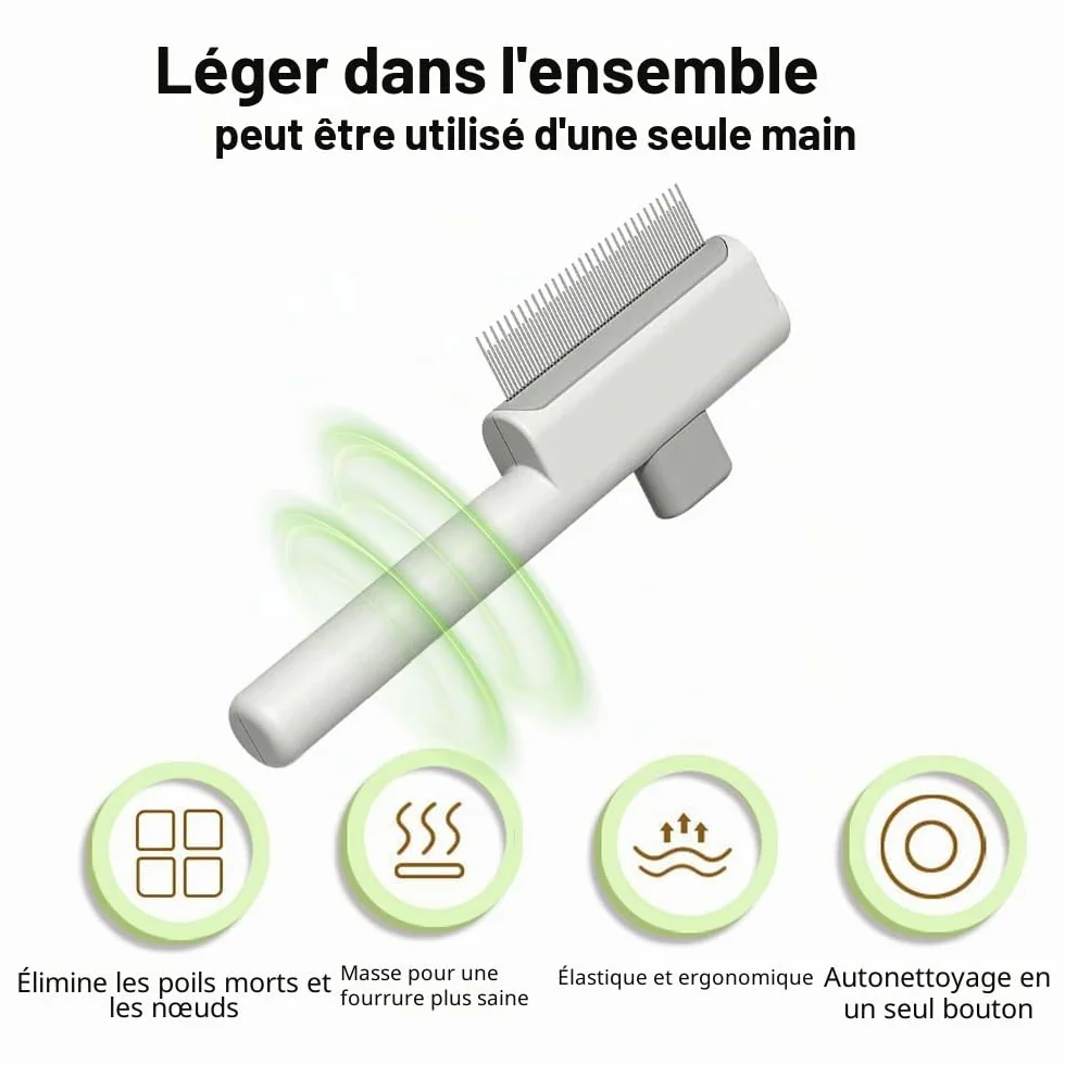 Marchul Peigne à Puces Autonettoyant pour Chat et Chien, Brosse de Toilettage Poil Court et Poil Long, Blanc