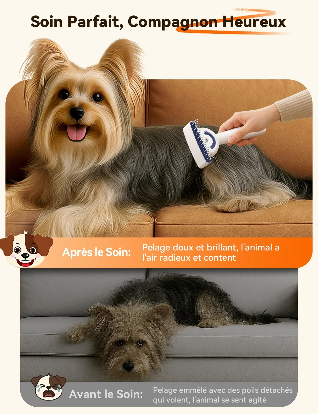 FEELNEEDY Brosse Vapeur Chien Peigne Démêlage Professionnel Double Face 23+35 Dents Élimine Nœuds Sous Poil Courts Longs